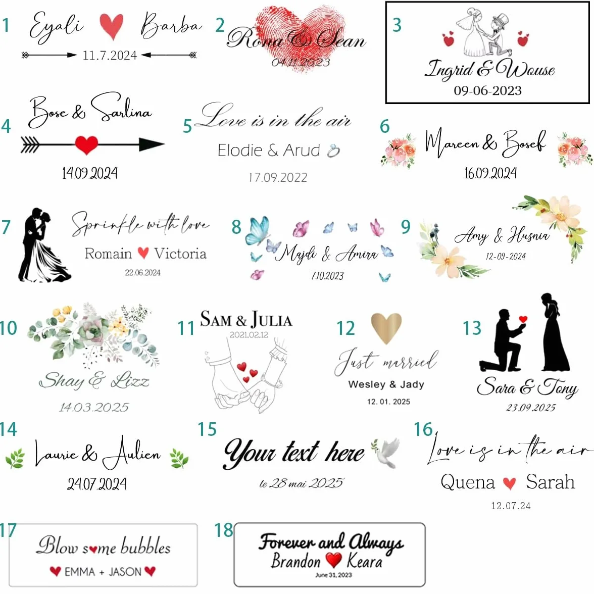 Etichette personalizzate for tubi di bolle di sapone for matrimonio Adesivi personalizzati con nome for bacchette di bolle trasparenti Decorazione for matrimonio trasparente 100 pezzi