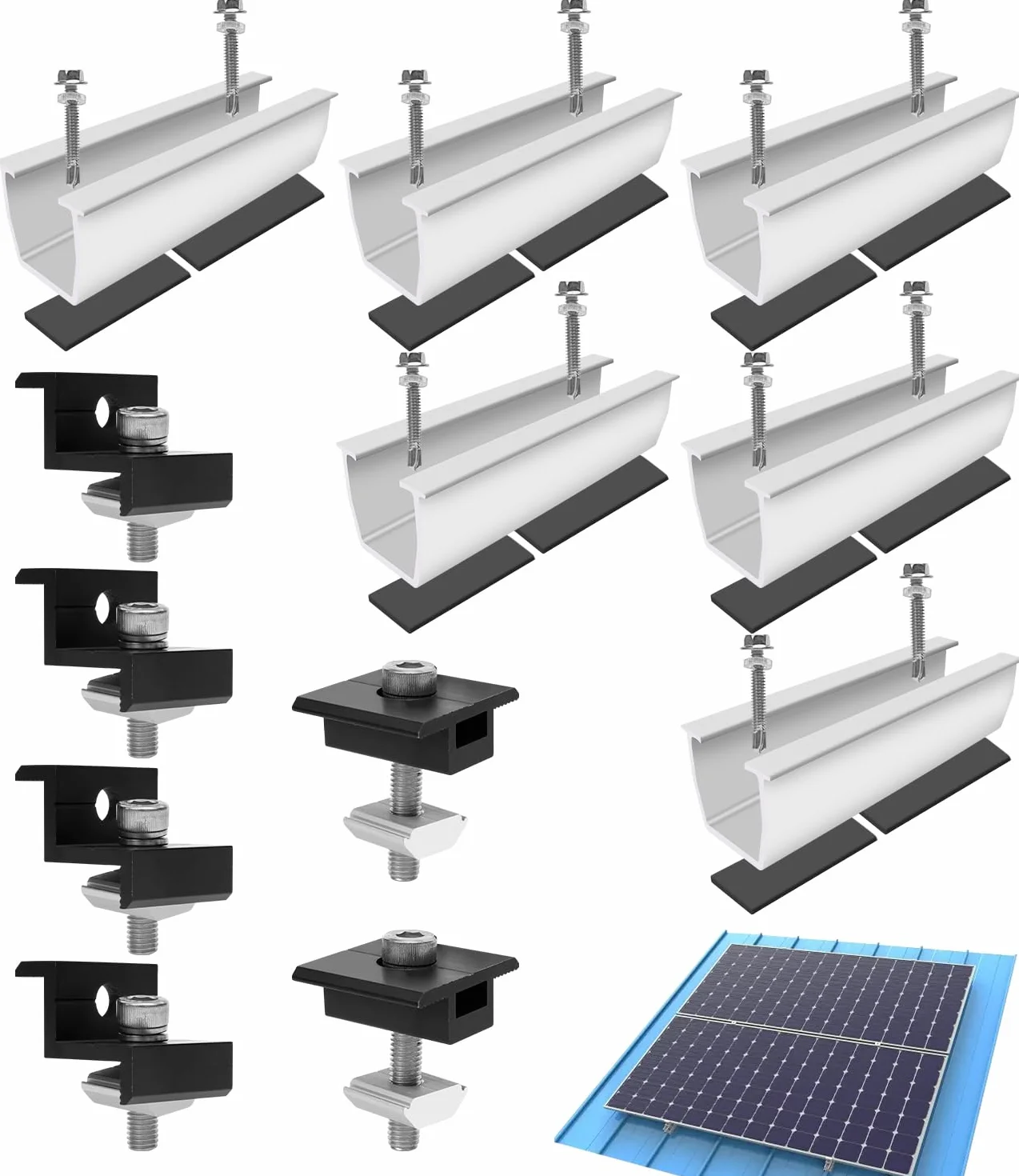 Kit di supporto solare per tetto in metallo 12cm,fissaggio pannelli fotovoltaici (30 – 35 mm) staffe a l per pannelli solari,Kit Staffe Fotovoltaico,Piastra per Tetto Piatto,per Camper Solare