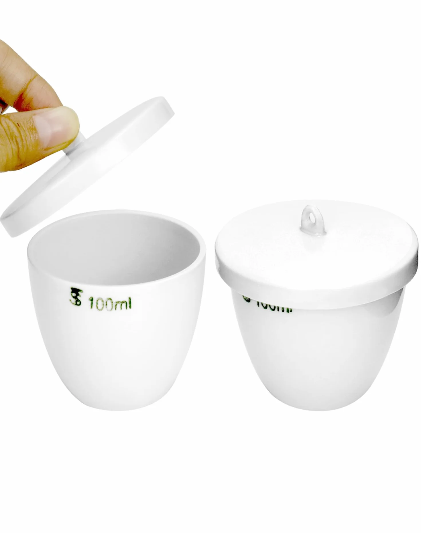 QWORK Crogiolo in porcellana resistente con coperchio, capacità 100 ml, per scuola, laboratorio, confezione da 6