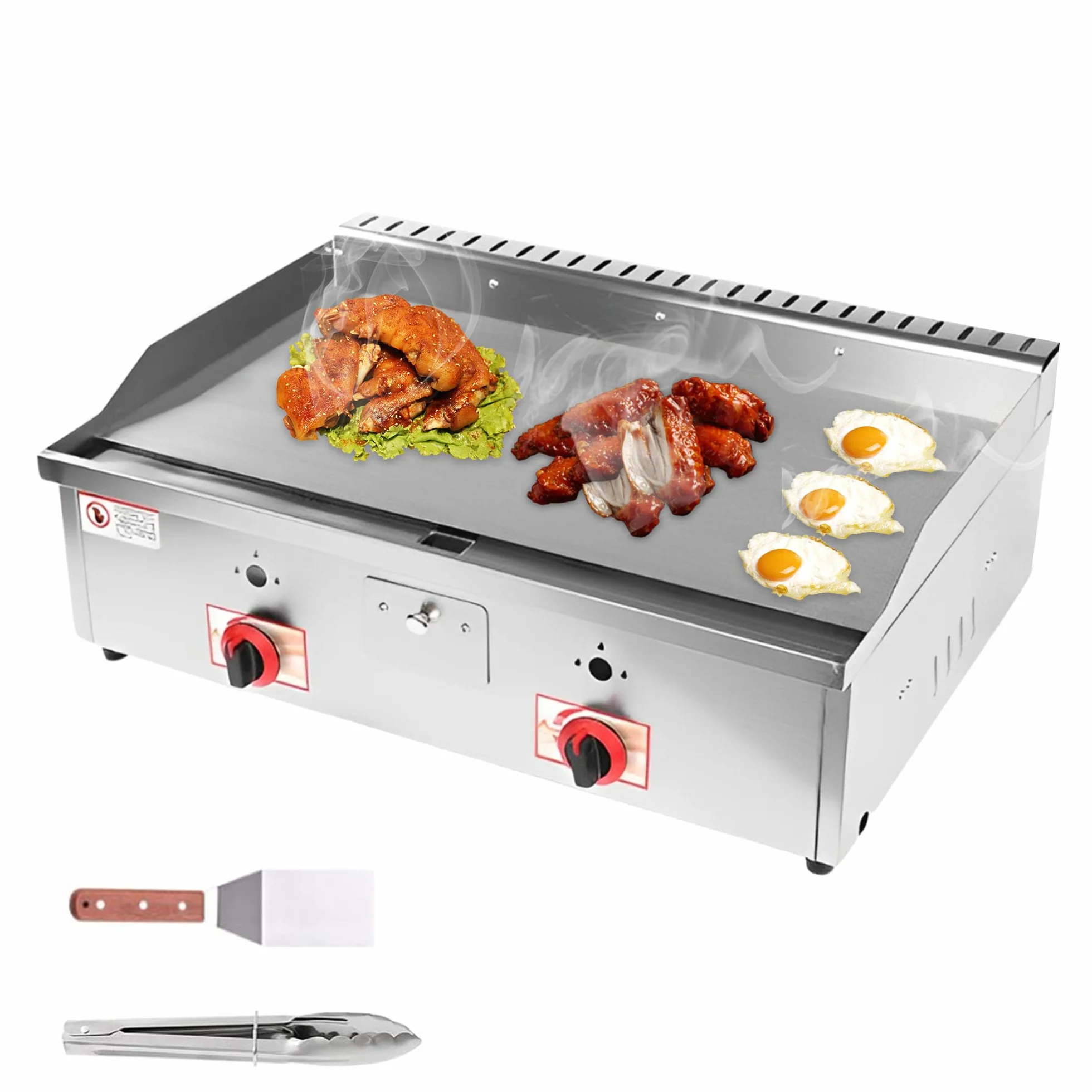 Piastra a gas professionale portatile in acciaio inox, piastra antiaderente, 73 x 40 cm, paraschizzi, adatta per ristoranti, bar, campeggio (73 x 40 cm)