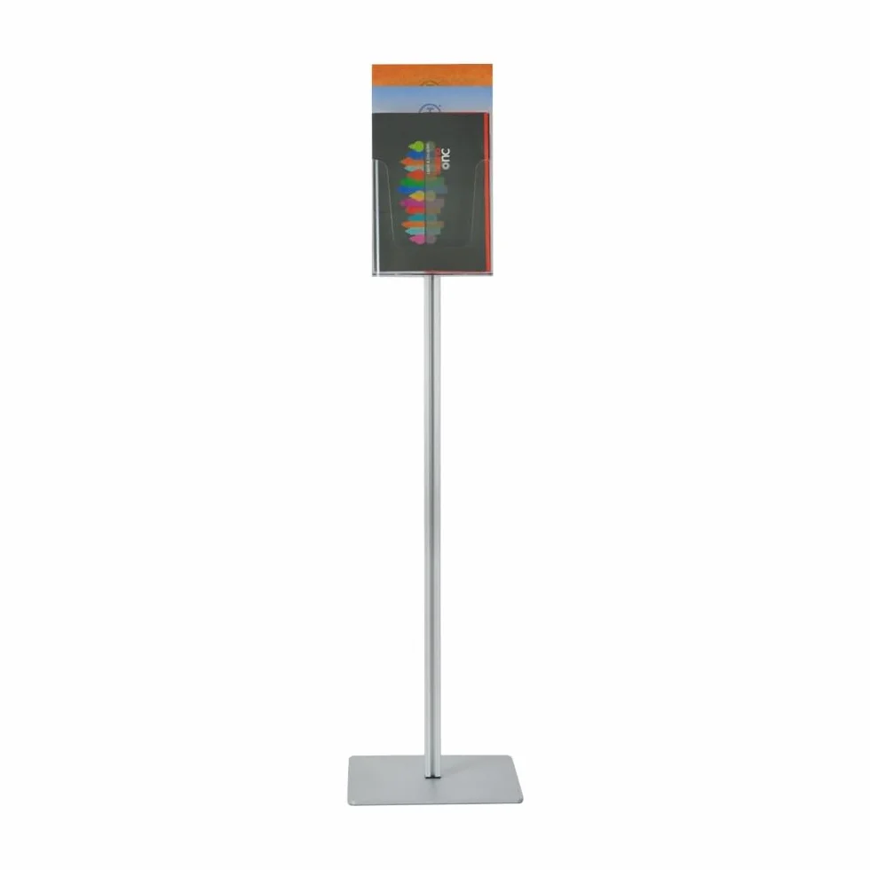 Espositore Portadepliant a Piantana 3 Tasche Plexiglass A4 Alluminio Base Metallica Antinciampo