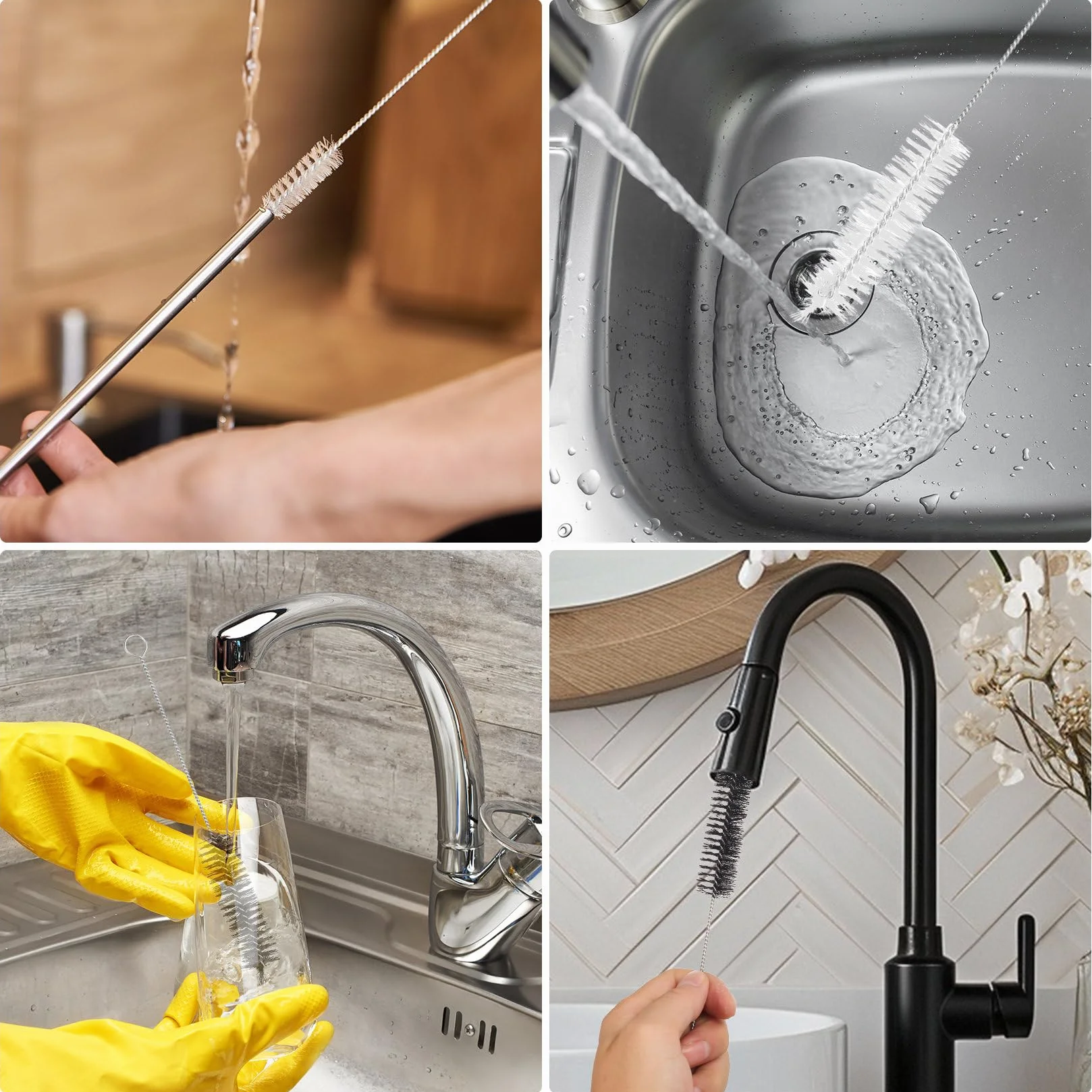 4 Pz Stura Tubi di Scarico Lavandino Bagno Cucina, Spazzola per Pulire Doccia, 200cm Spazzola Pulizia a Doppia Testa per Pulizia del Tubo Lavandino Doccia Bagno Cucina (2 Corti, 2 Lunghi)
