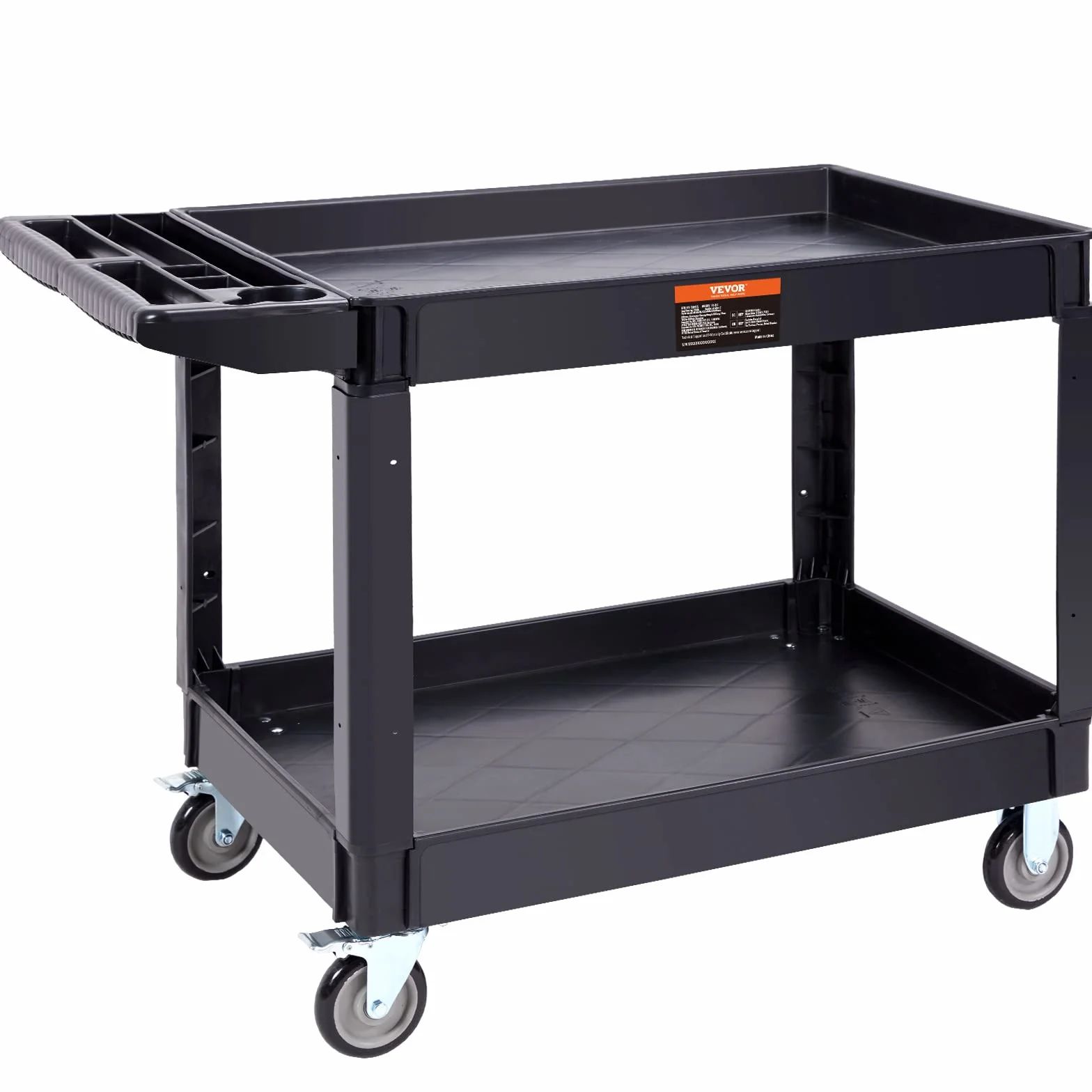 VEVOR Carrello di Servizio 116x65x85cm 2 Ripiani 250kg con Ruote Girevoli 360° Freni