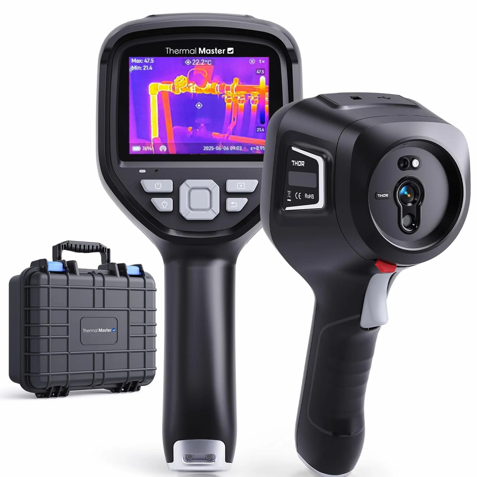 Termocamera Telecamera a Infrarossi Super Risoluzione 512 x 384 Schermo IPS da 3,5 Pollici per ispezioni industriali -20 °C a 550 °C, con analisi professionale tramite software per PC (Thor002 Nero)