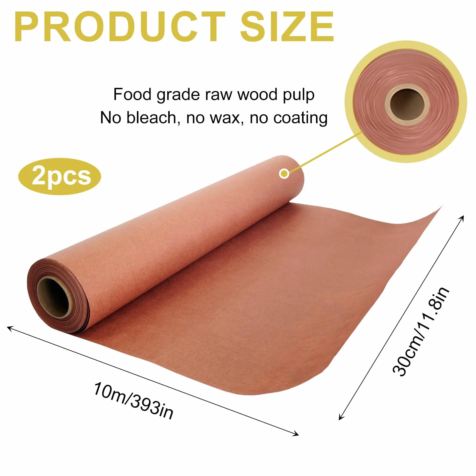 2 Rotoli Carta da macellaio Rosa,30cm x 10m carta kraft per BBQ Carta Forno Rotolo Butcher Paper BBQ Rosa per Barbecue, Affumicatore, Carne di Pesce, Perfetta per Cucinare Succoso