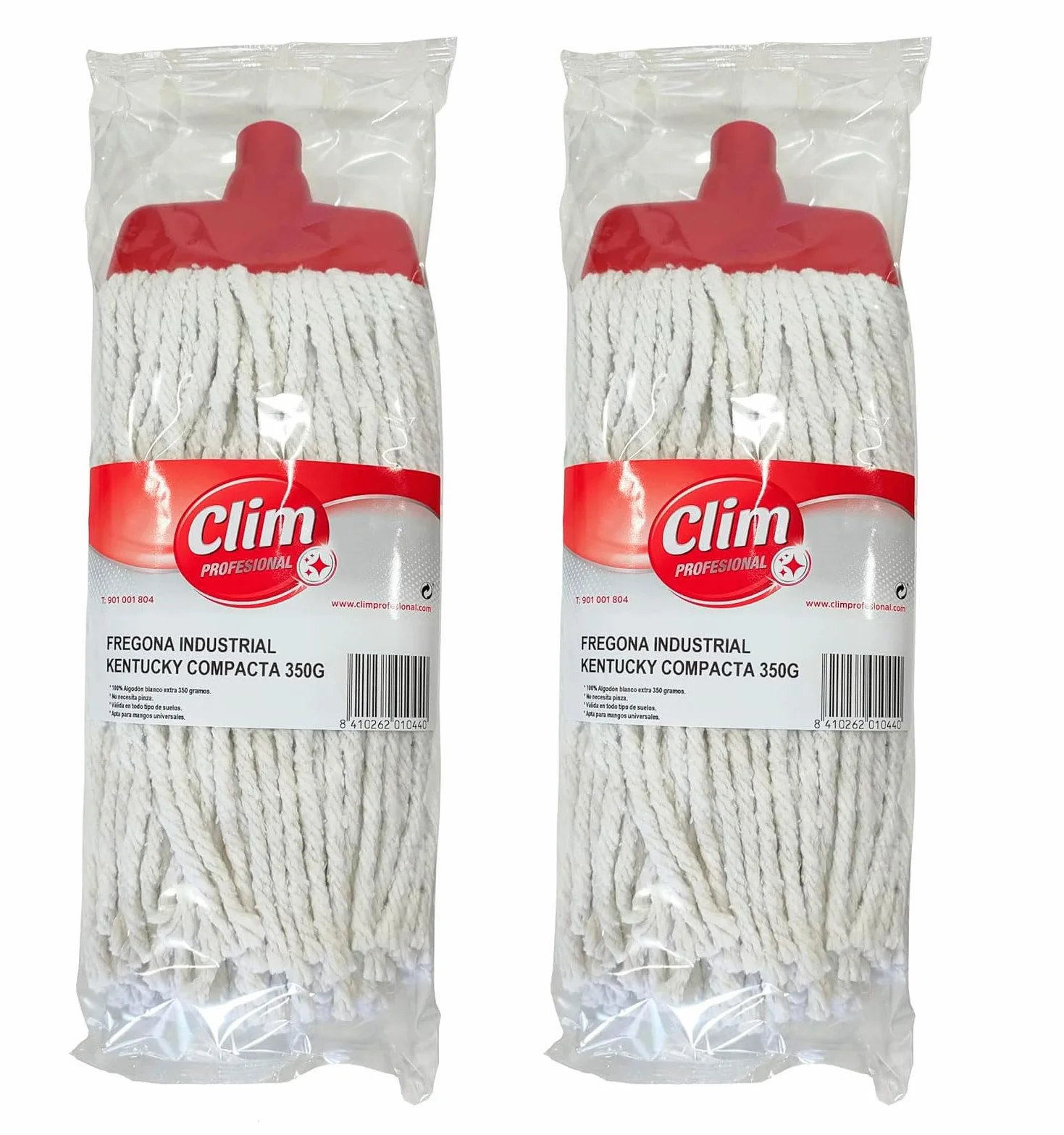 Clim Mop industriale Kentucky compatto in cotone bianco 350g 2 pezzi