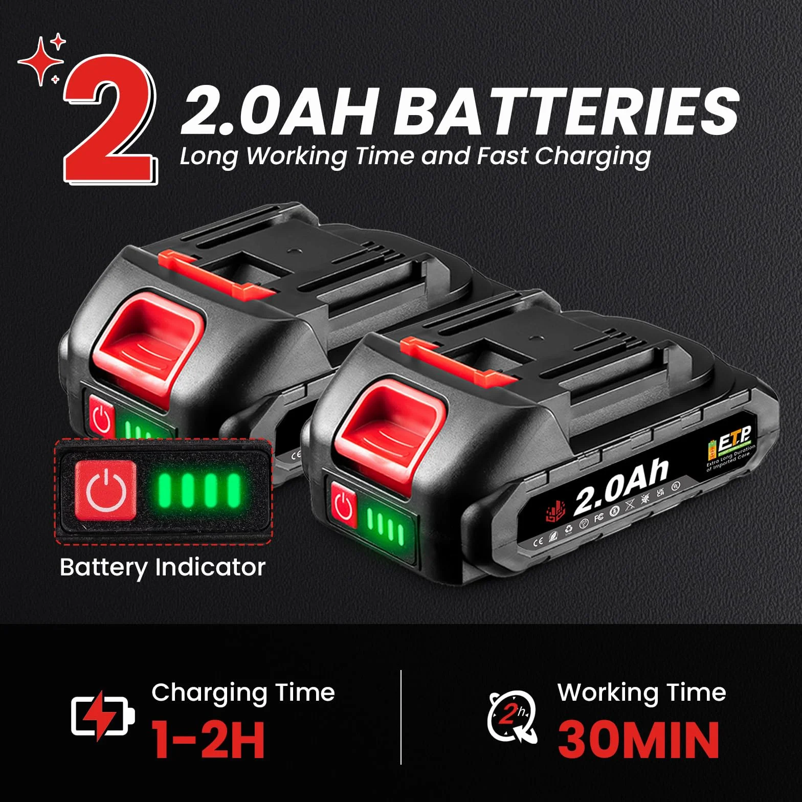 ONEVAN Pompa dell'acqua a batteria, 600 l/h, pompa da giardino elettrica con indicatore di potenza, 2 batterie da 2000 mAh, regolazione a 2 marce, pompa dell'acqua con ugello 7 in 1, tubo, filtro
