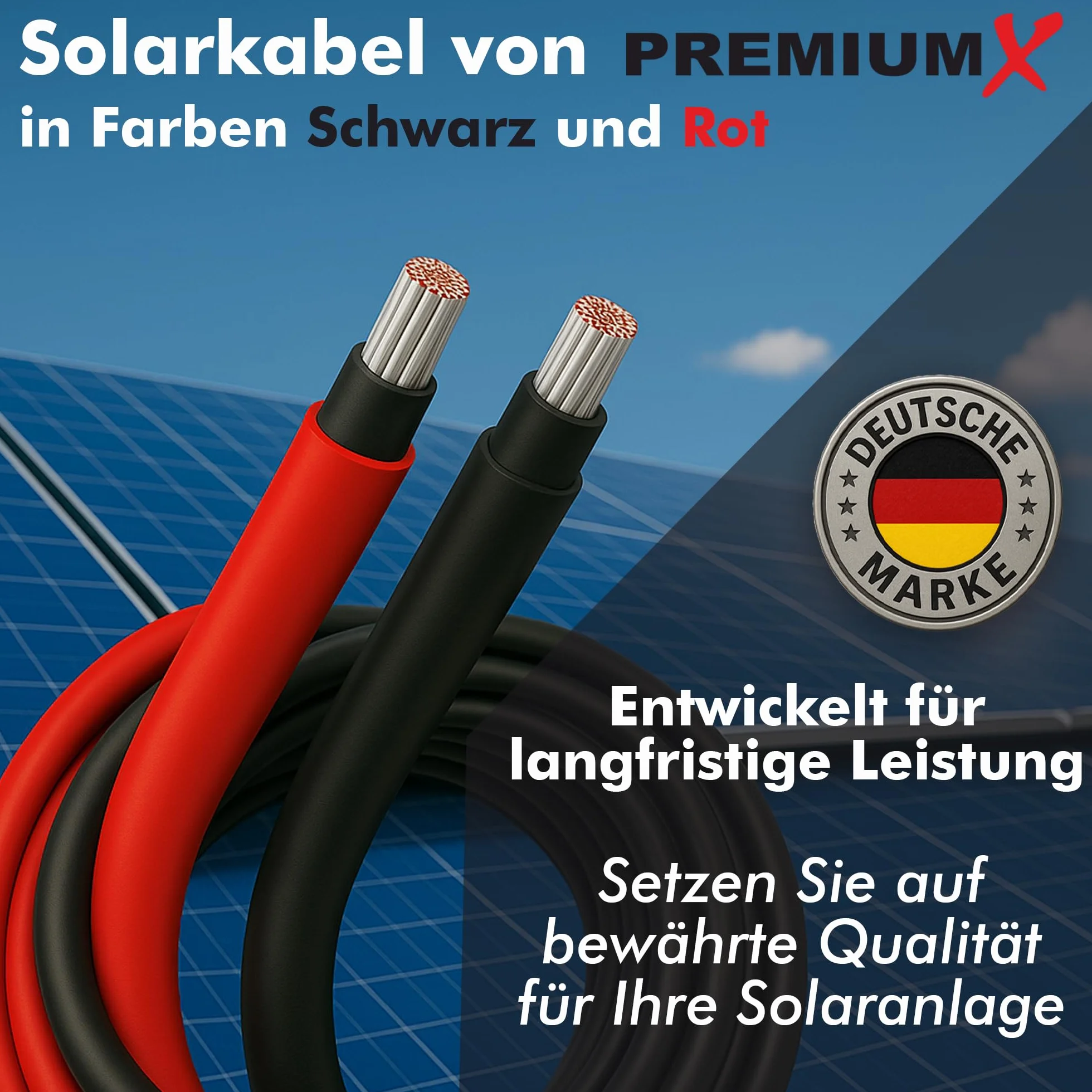 Cavo Solare 50m 6mm² H1Z2Z2-K 1500V CC Rame stagnata Resistente UV Rosso