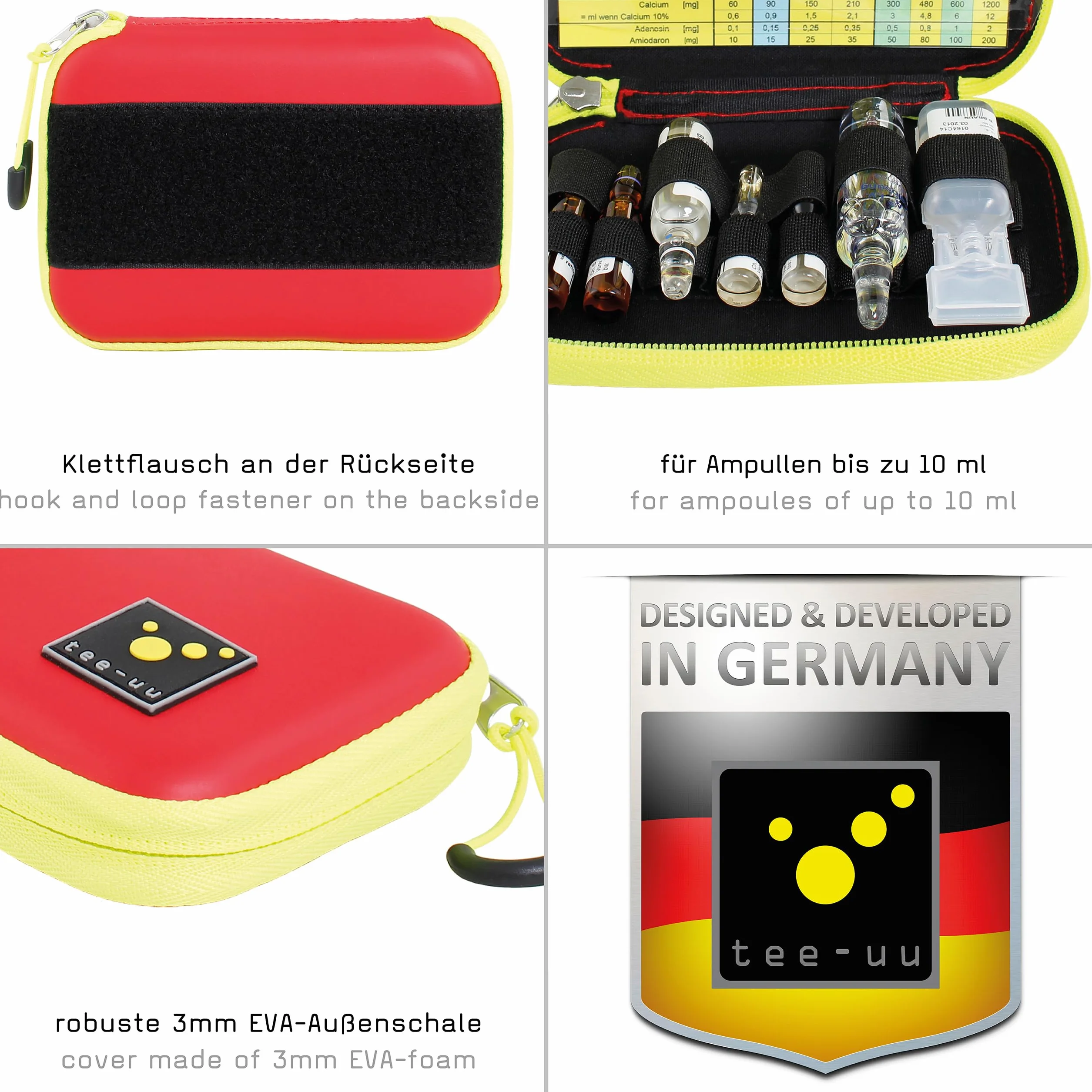 tee-uu AMPUSAFE Regular | 13 passanti elastici in due misure | robusti | compatti, Colore: rosso, Ampullarium