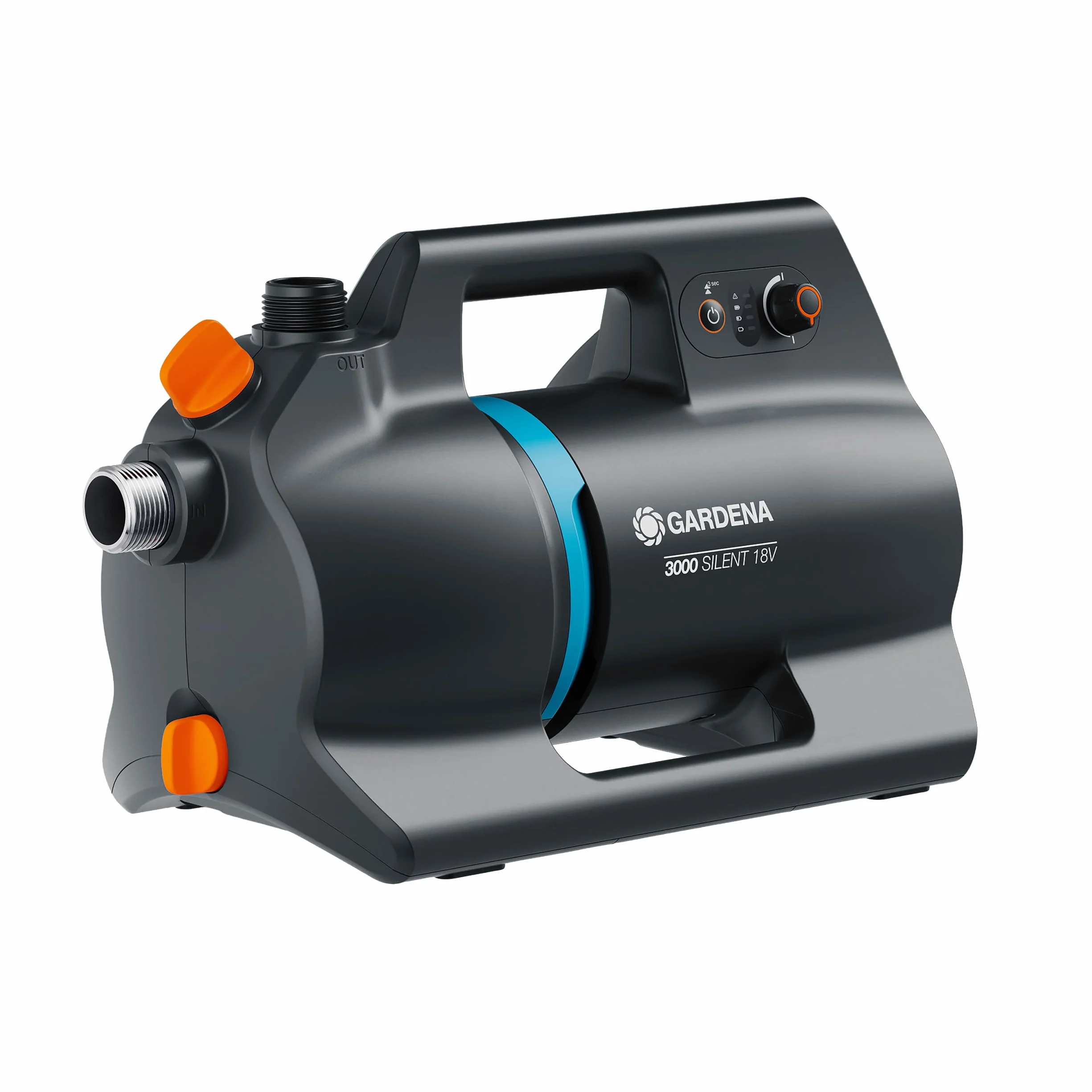 Gardena Pompa Da Giardino A Batteria 3000 Silent 18V P4A Solo: Potente, Funzionamento silenzioso, Scocca resistente alla pioggia e ai raggi UV, Protezione dal funzionamento a secco (14610-55)