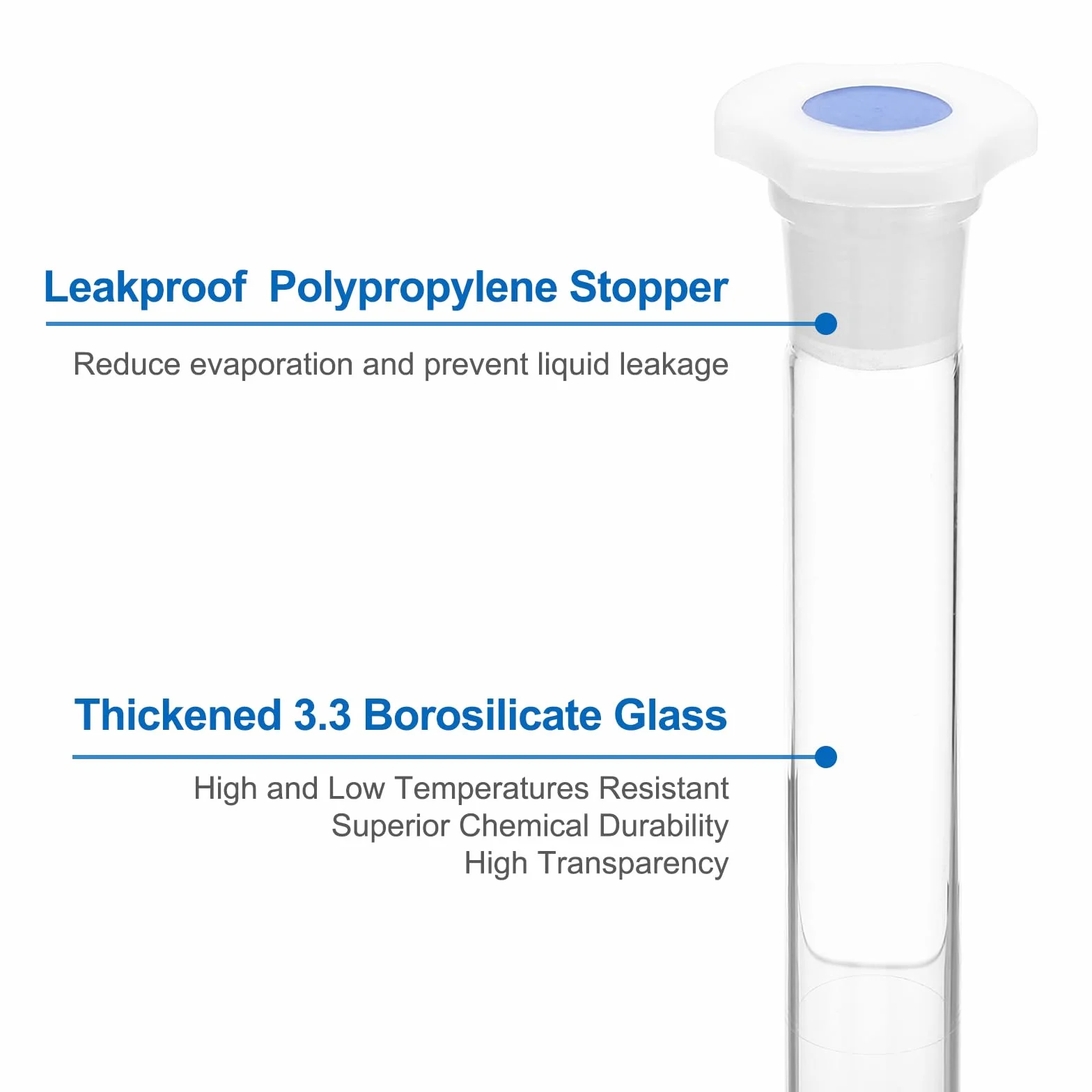 PATIKIL Matraccio Tarato 2000ml Matraccio Graduato 3.3 Vetro Borosilicato Graduato Volumetrico Misura Flacone con Spina Tappo Tolleranza 0.6ml per Laboratorio Esperimento Trasparente