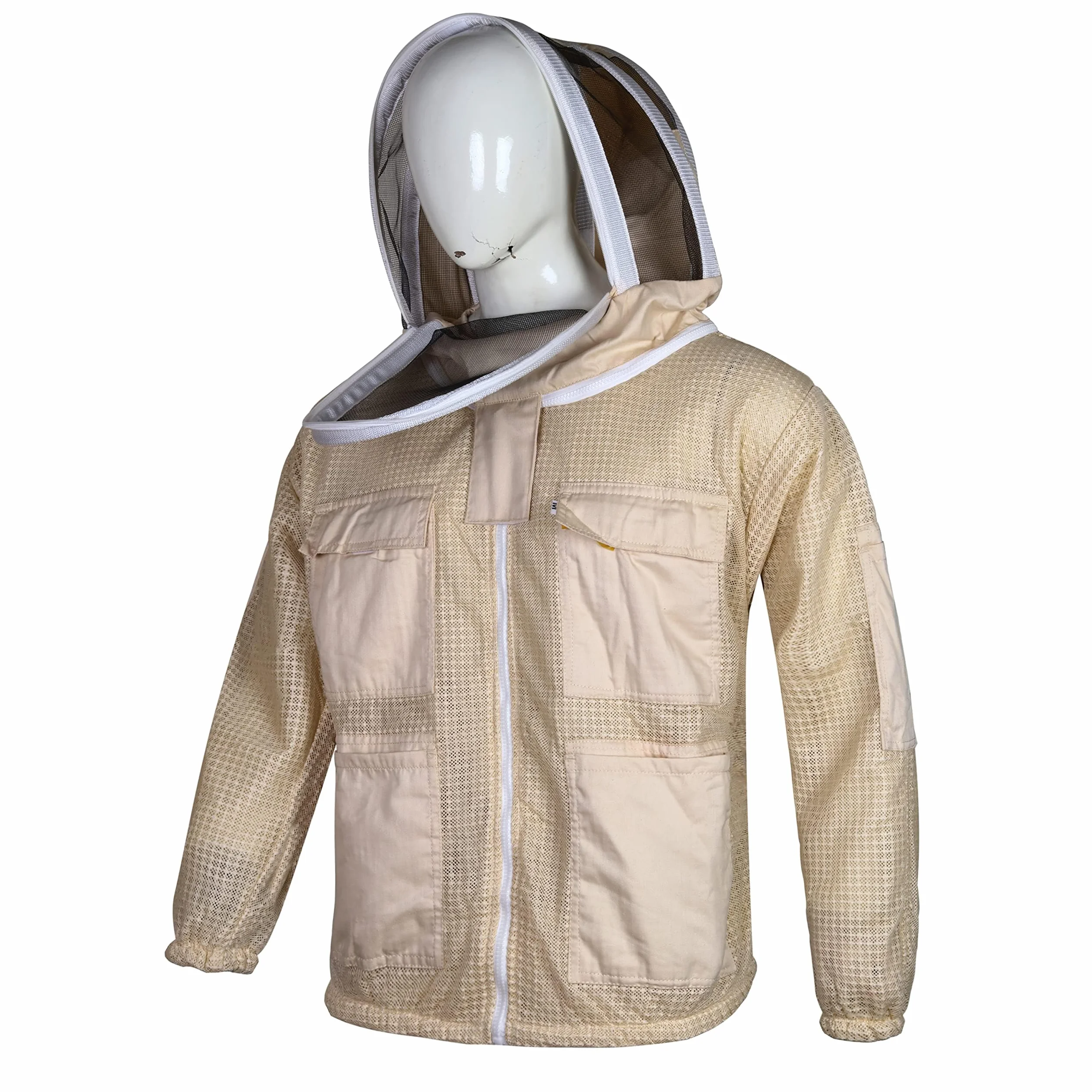 Giacca Professionale per Apicoltura 3 Strati - Cappello Modellato e Ventilato, Tuta Protettiva Anti-Ape Apicoltori, Camiciotto Beekeeping Giardinieri/Lavoratori Esterni, Taglie Disponibili