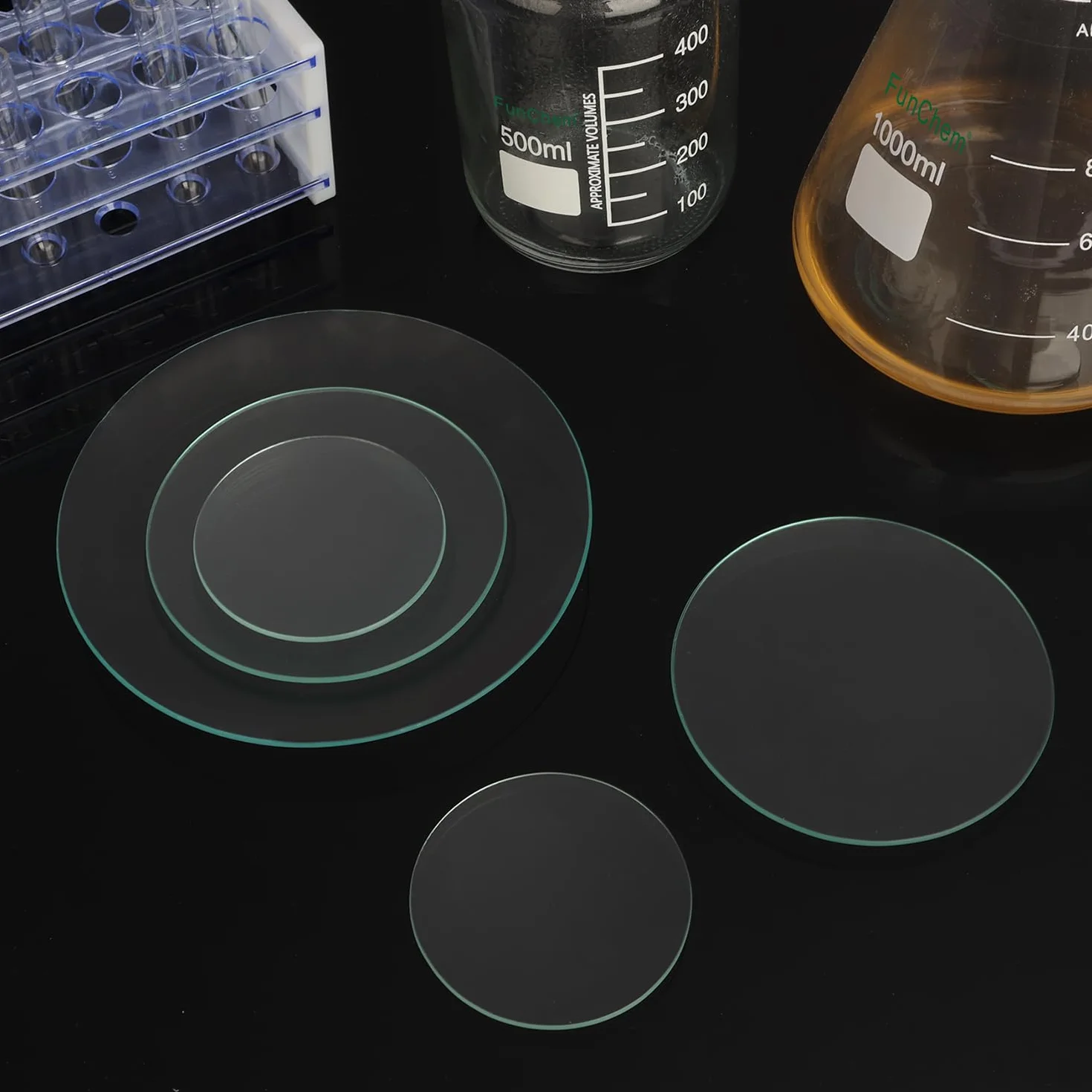 FunChem Vetrini da Orologio per Laboratorio 70 mm O.D., Coperture per Becher in Vetro Curvo con Superficie Liscia e Trasparente, Ideali per Pesatura e Copertura in Uso di Laboratorio, 10 Pz