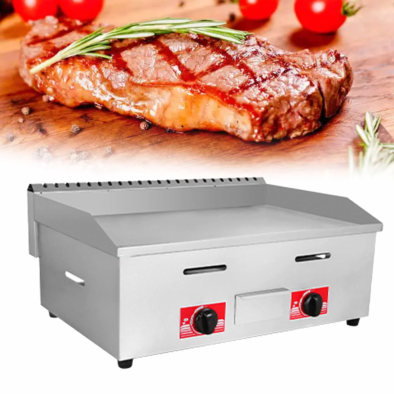 Piastra a gas GPL commerciale in acciaio inox resistente, per ristoranti e esterni, bruciatore antiaderente, grande piastra calda piatta per hamburger, può cucinare volumi medio-alti