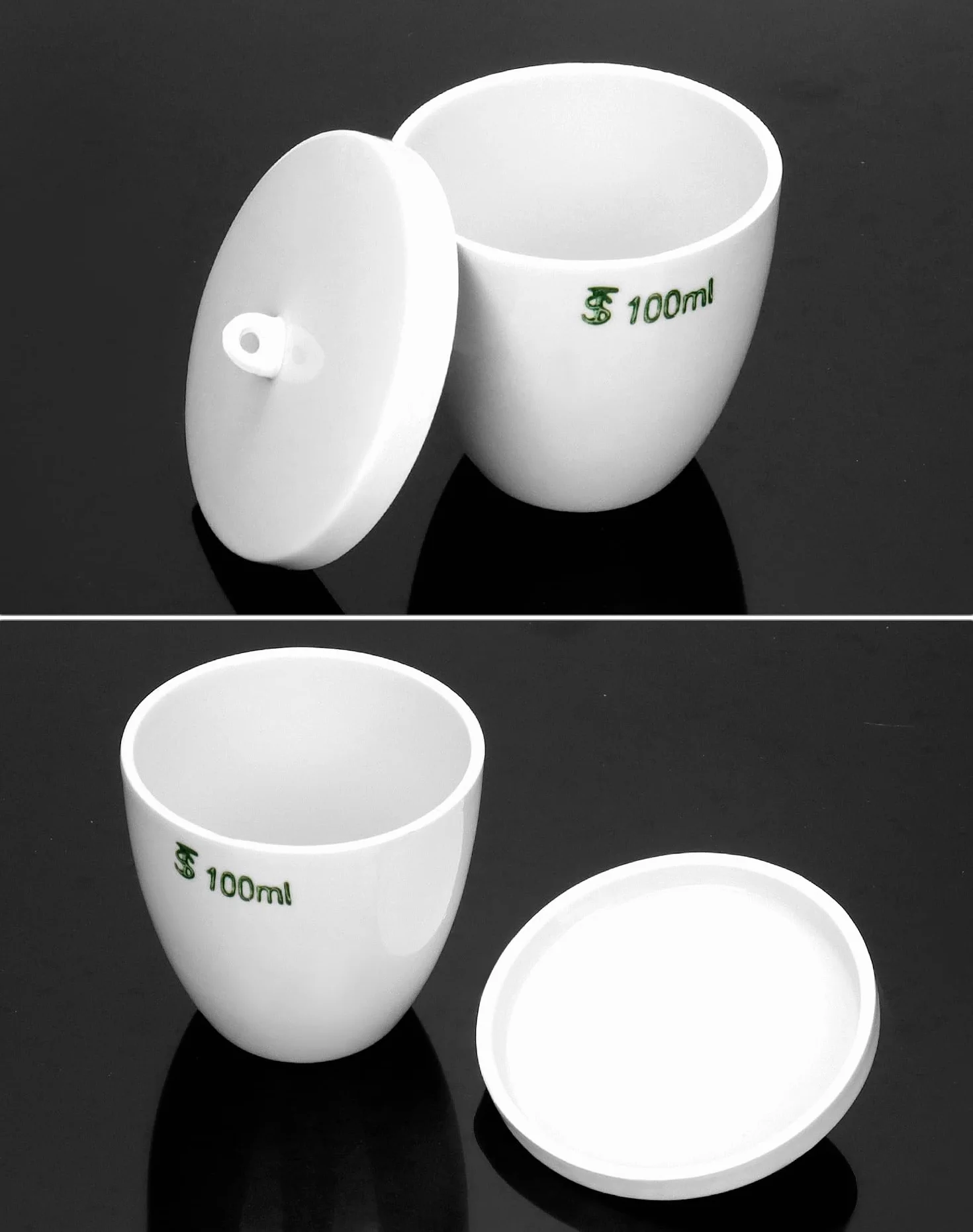 QWORK Crogiolo in porcellana resistente con coperchio, capacità 100 ml, per scuola, laboratorio, confezione da 6