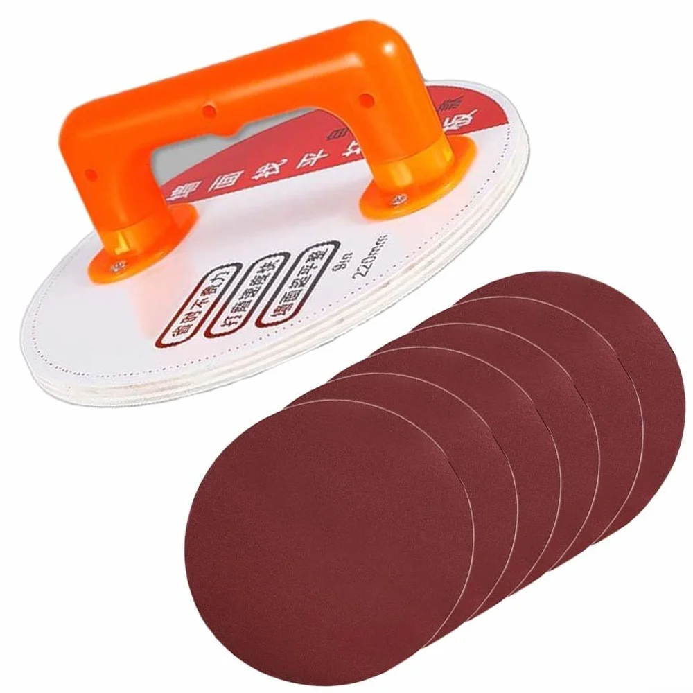 Supporto autoadesivo per carta vetrata da 22,9 cm con retro floccato antiscivolo, per levigatura a parete e a mano, fogli abrasivi grana 180/240/320, compatibile con levigatrici a disco rotonde (a)