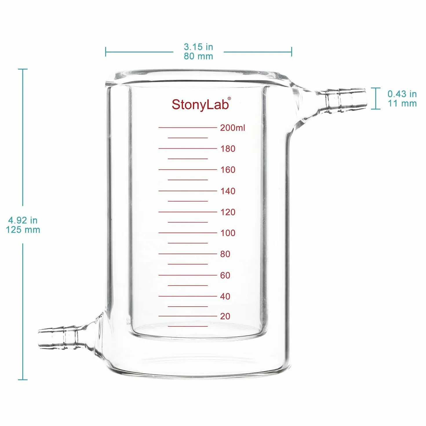 stonylab Becher a Doppia Parete in Vetro, 200 ml, Borosilicato Graduato, Fondo Piatto, Doppio Strato per Reazioni da Laboratorio