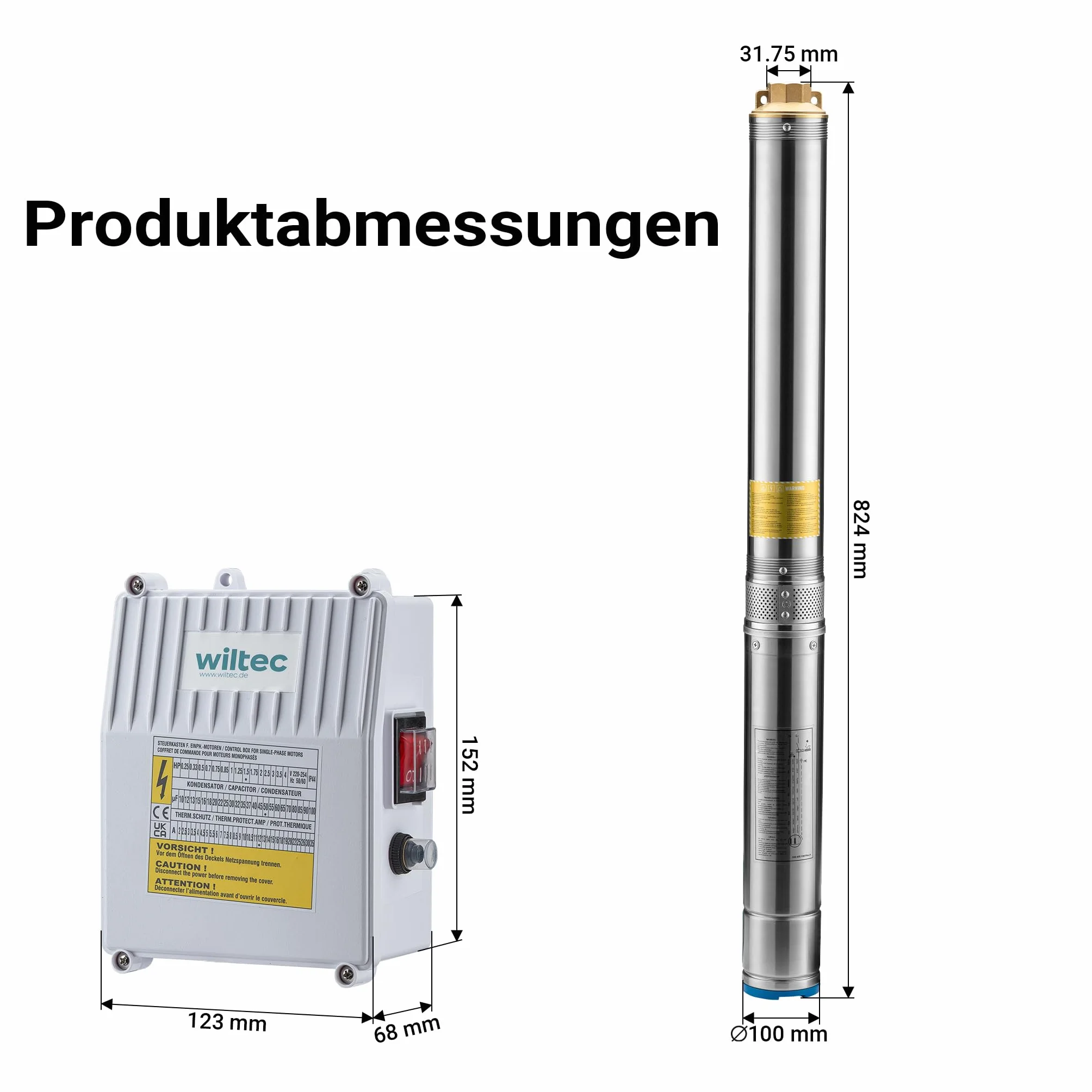Wiltec Pompa sommersa per pozzi 4" 550 W, portata max 6000 l/h, Elettropompa a immersione con profondità max 20 m
