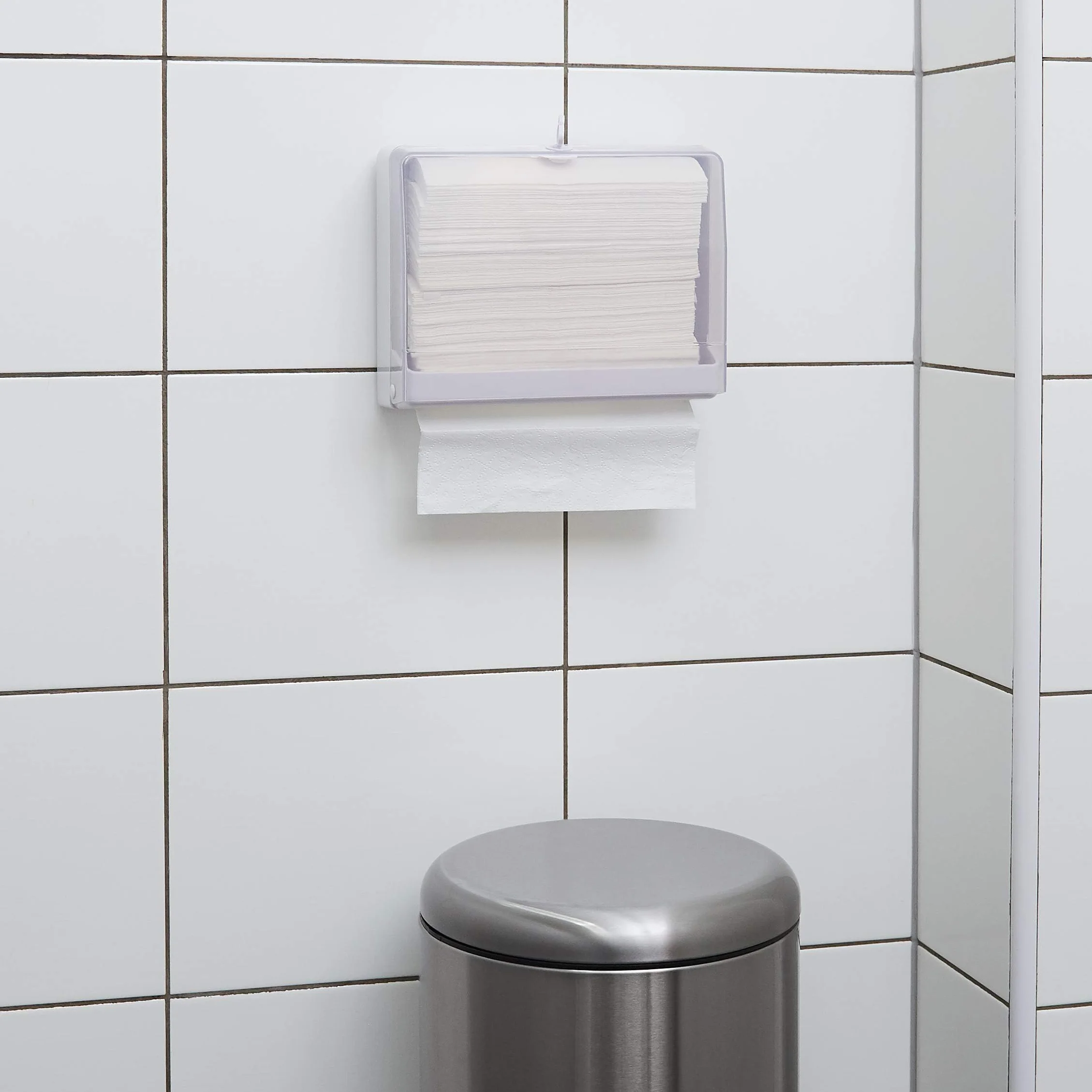 Amazon Basics Dispenser per asciugamani a parete, compatibile con piega a C/Z, 27 x 21.5 cm, Bianco