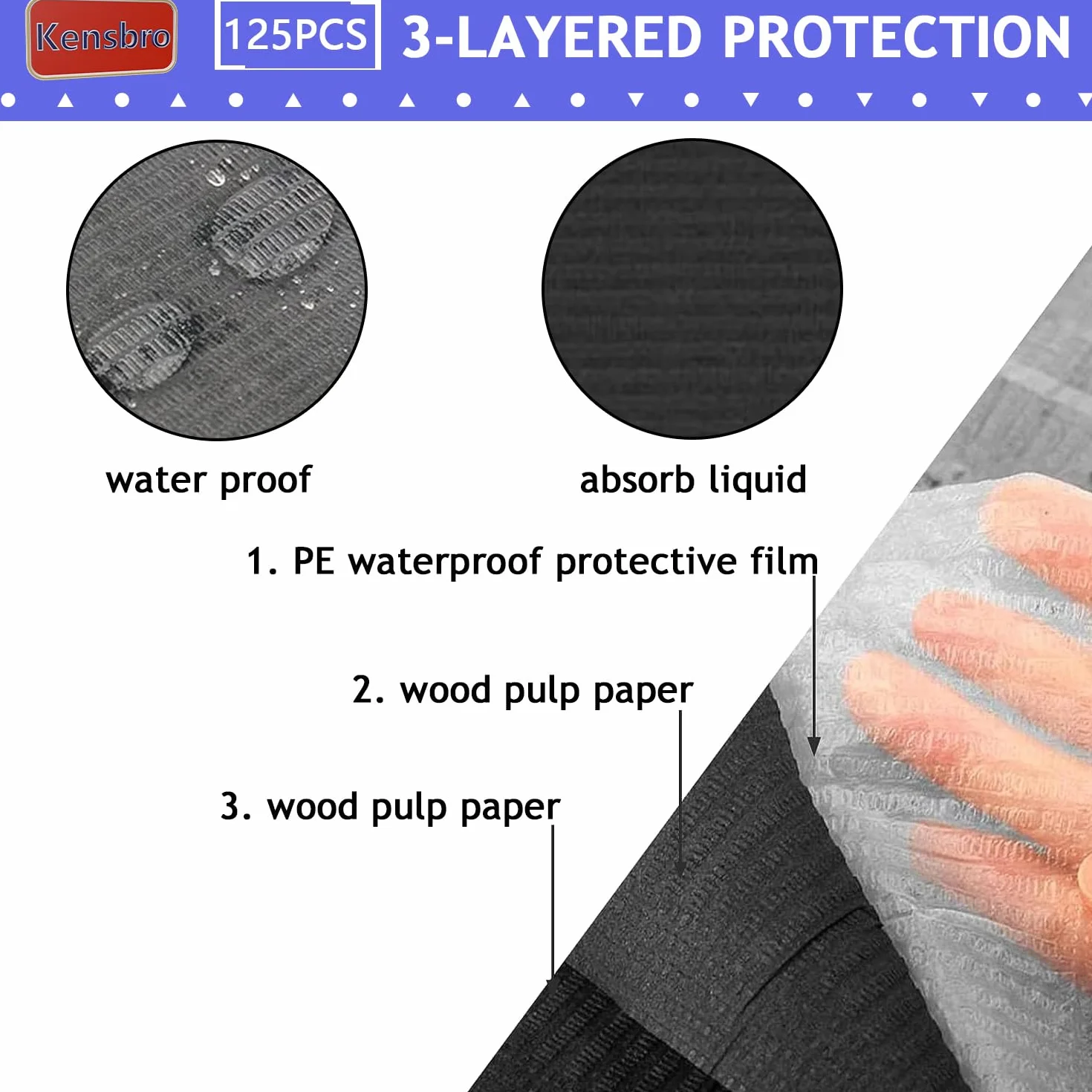 Bavaglini Dentali 125 Pezzi Usa e Getta 45x33 cm 3 Strati Idrorepellenti Tatuaggio