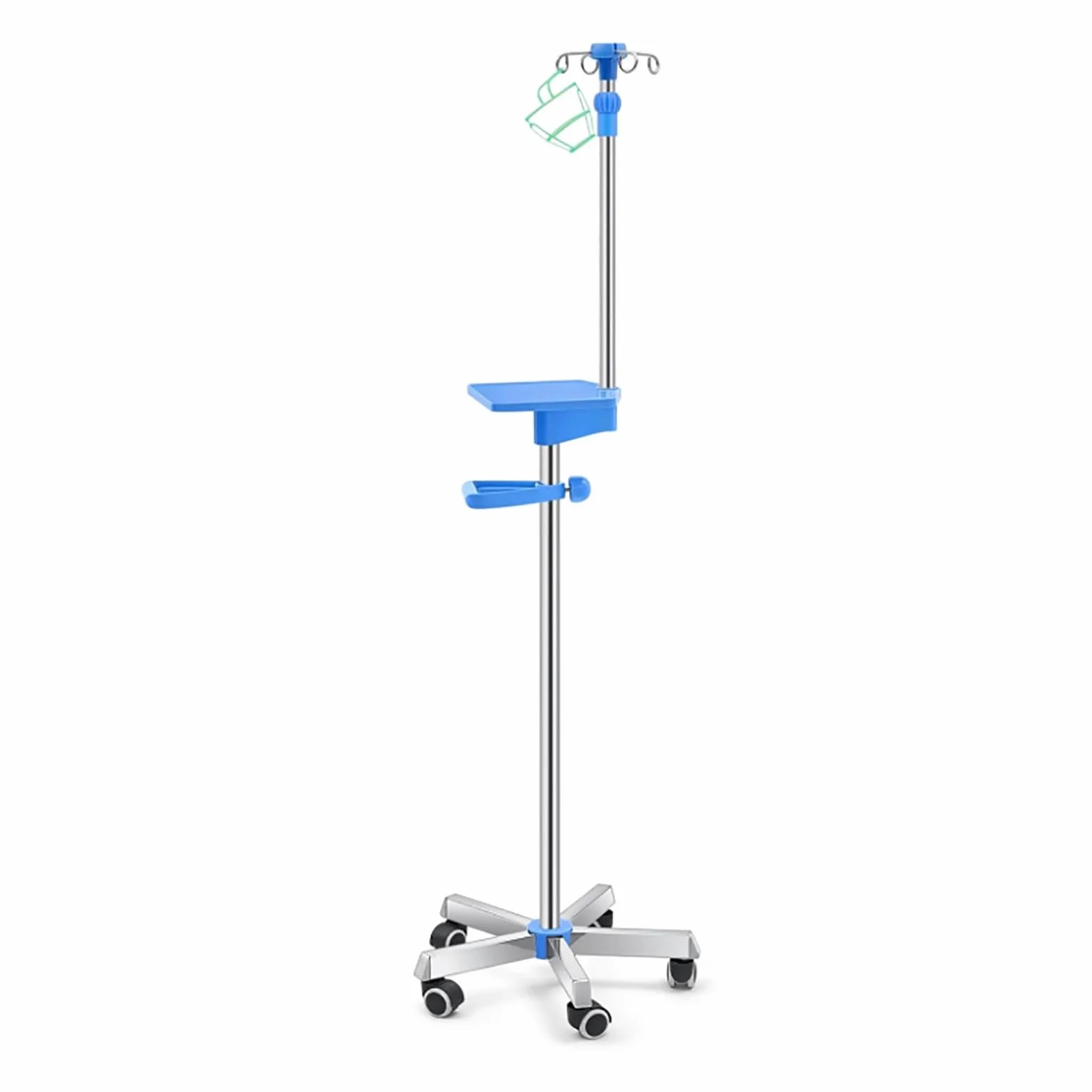 Asta Porta Flebo Con Ruote - Asta per Flebo, Porta Flebo 4 Ganci 5 Gambe Base Mobile con Acciaio Inossidabile Resistente, Altezza Regolabile