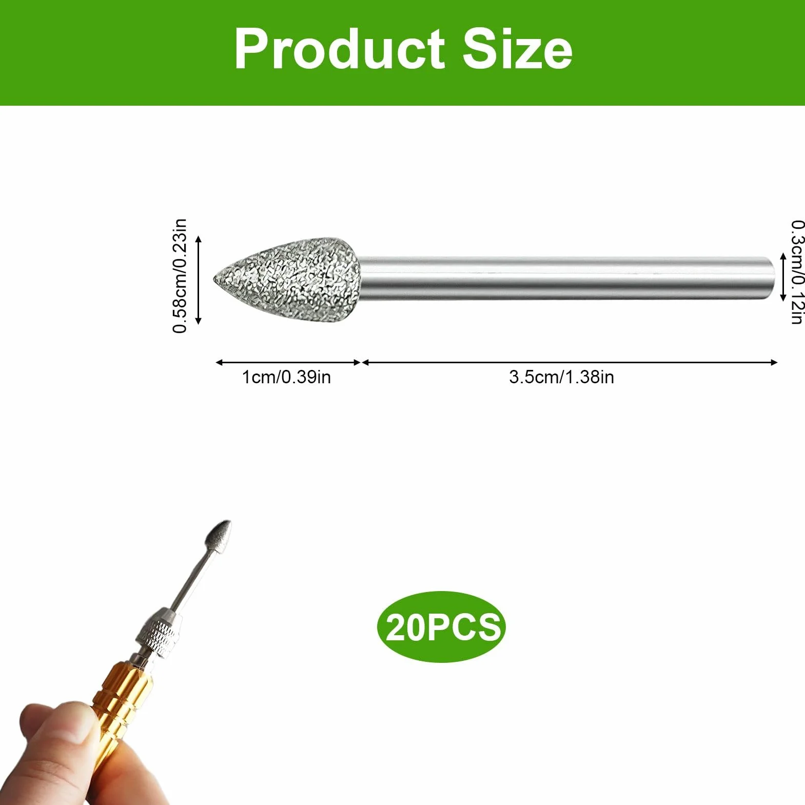 Set di 20 frese diamantate per utensili rotanti Dremel, accessori per pietra, vetro, ceramica, levigatura, lucidatura