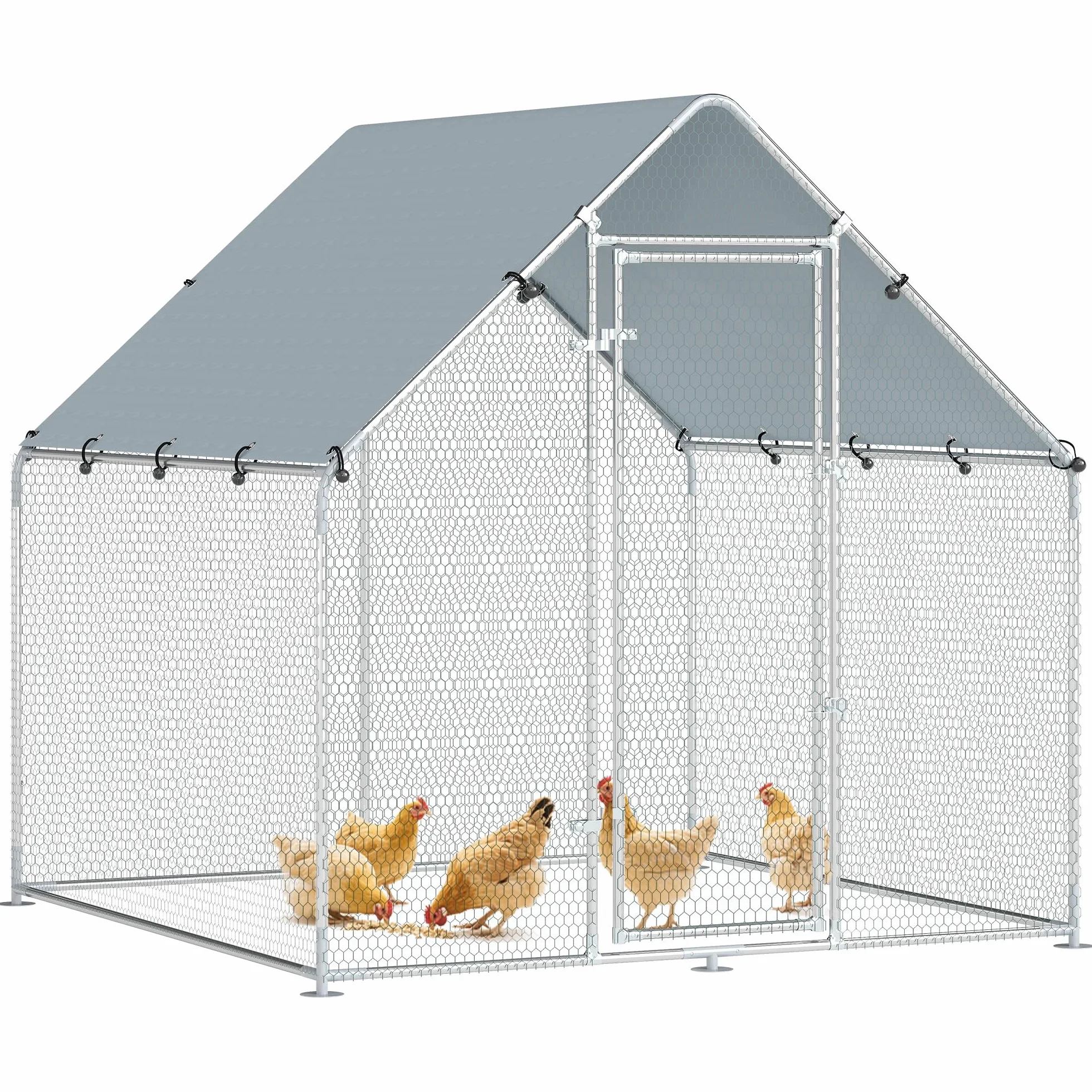 PawHut Pollaio per Galline da Esterno, 2x2x2m 4 m² Recinto Galline in Acciaio Zincato con Tetto Impermeabile Anti-UV e Serratura, Gabbia per 4-6 Polli, Piccoli Animali, Conigli e Anatre