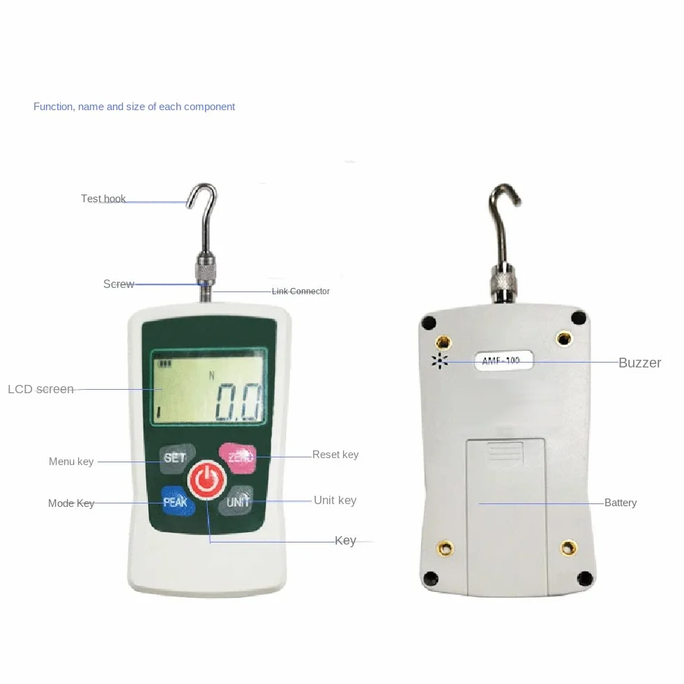 Piccolo Misuratore di Forza Digitale Push-Pull Dinamometro Portatile Misuratore di Trazione ZMF-2-500N Tester di Trazione per Chilogrammi
