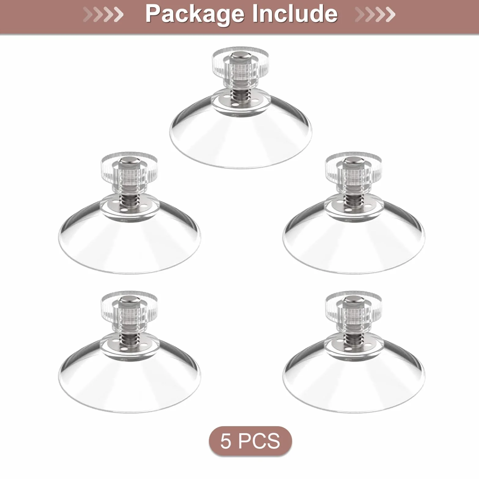 Ganci a Ventosa con Vite per Vetro, Confezione da 5 Ventose da 43 mm con Dado Zigrinato M4, Supporto a Ventosa Trasparente con Pulsante Tondo Filettato, Ventosa Versatile per Finestre, Auto