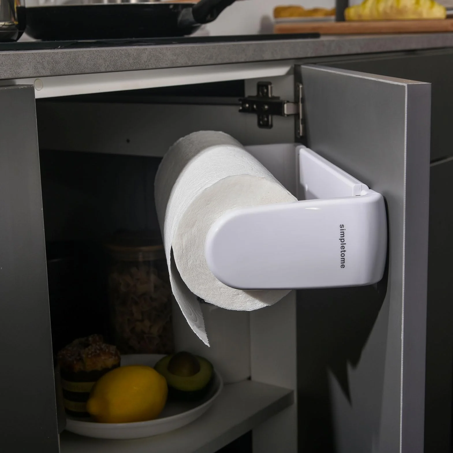 Porta Asciugamani Di Carta LACRIMA CON UNA MANO Braccio Di Tensione Adattivo Lunghezza Regolabile 24-28cm Bianco