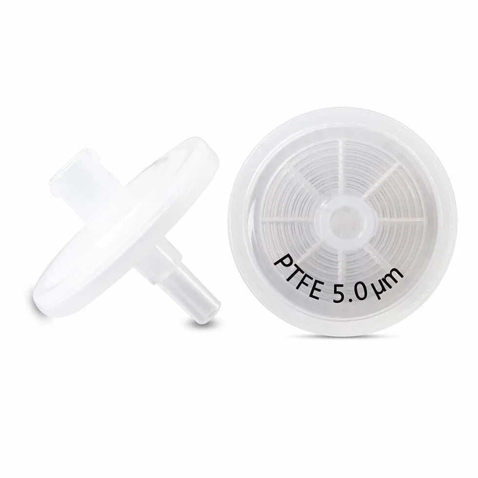 Filtri a siringa PTFE - Idrofobi, Diametro 25mm, Dimensione dei pori 1,0μm o 5,0μm, Confezione da 100 per filtrazione di laboratorio(PTFE-25mm-5.0μm)