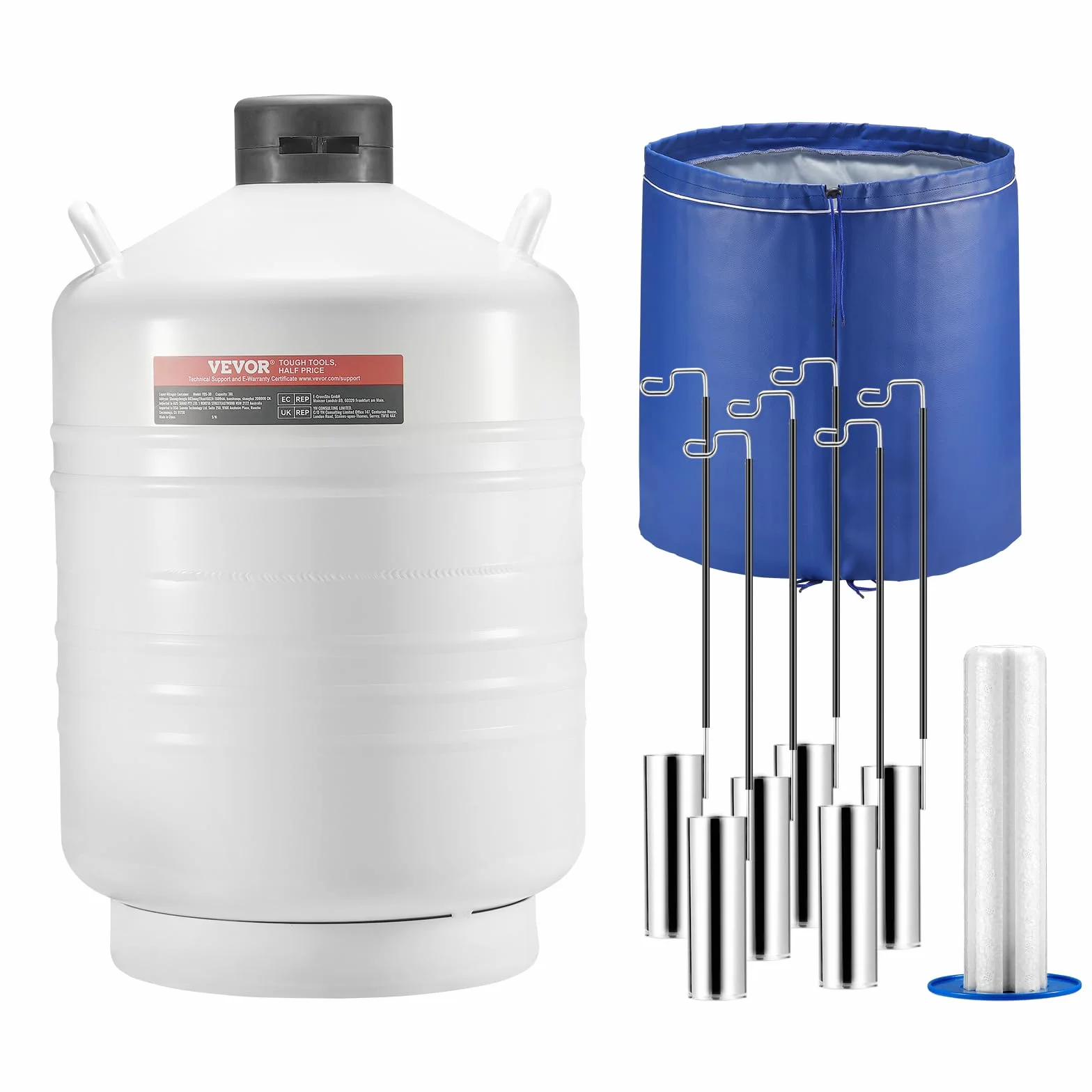 VEVOR Serbatoio per Azoto Liquido 30 L Contenitore per Azoto Liquido Lega di Alluminio, 6 Contenitori, Borsa per Trasporto con Cinghie, Serbatoio Criogenico per L'industria della Bellezza, Scientifico