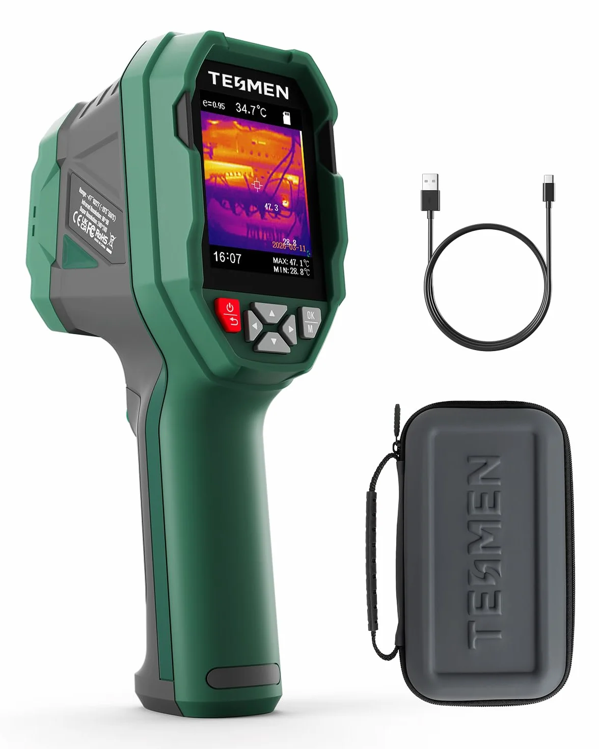 TESMEN TKA-6000 Termocamera, TISR 240 x 240, -20℃~550℃, Fotocamera Termica a Infrarossi Palmare 25 Hz, Ultra-sensibile 40mK, Tracking in Tempo Reale per Manutenzione Casa, Ispezione Perdite e HVAC