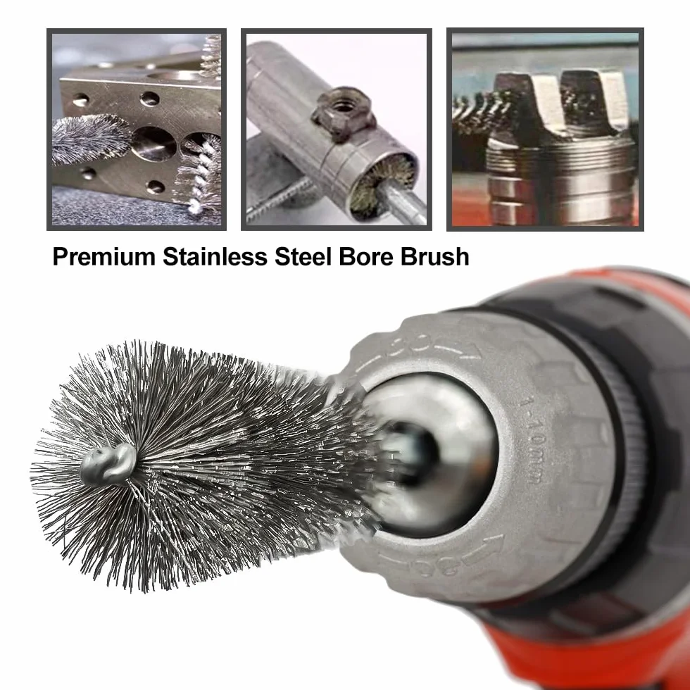 ASNOMY Set di 5 Spazzole in Acciaio Inox da 2,2 cm Con Foro, Setole per Pulizia di Trapani Elettrici, Spazzole Abrasive Con Gambo Esagonale da 1/4"