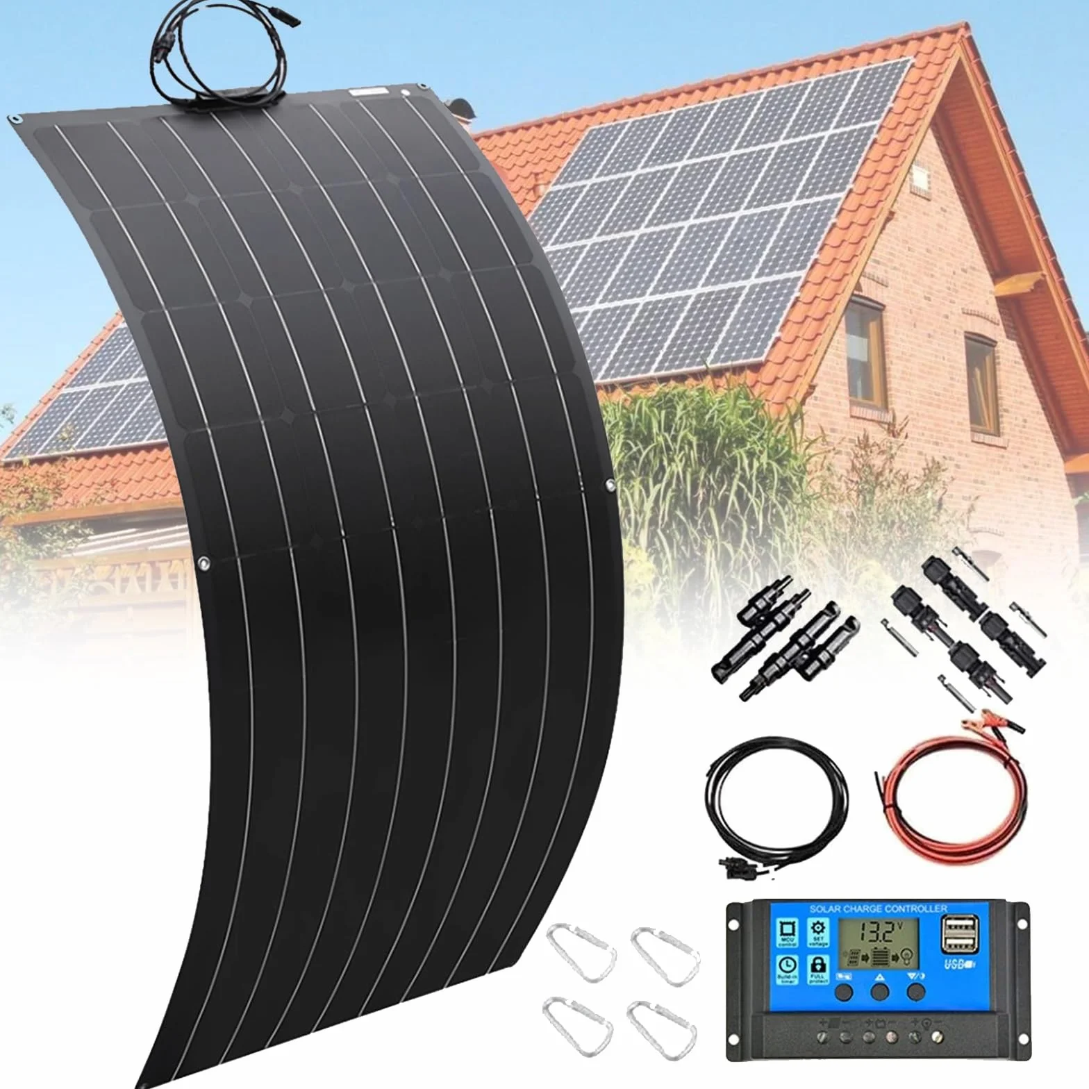 Pannello Solare Flessibile 300W 600W 1200W Pannelli solari monocristallini 18V Alta efficienza di Carica della Batteria Alimentazione fotovoltaica per la Ricarica(300W)