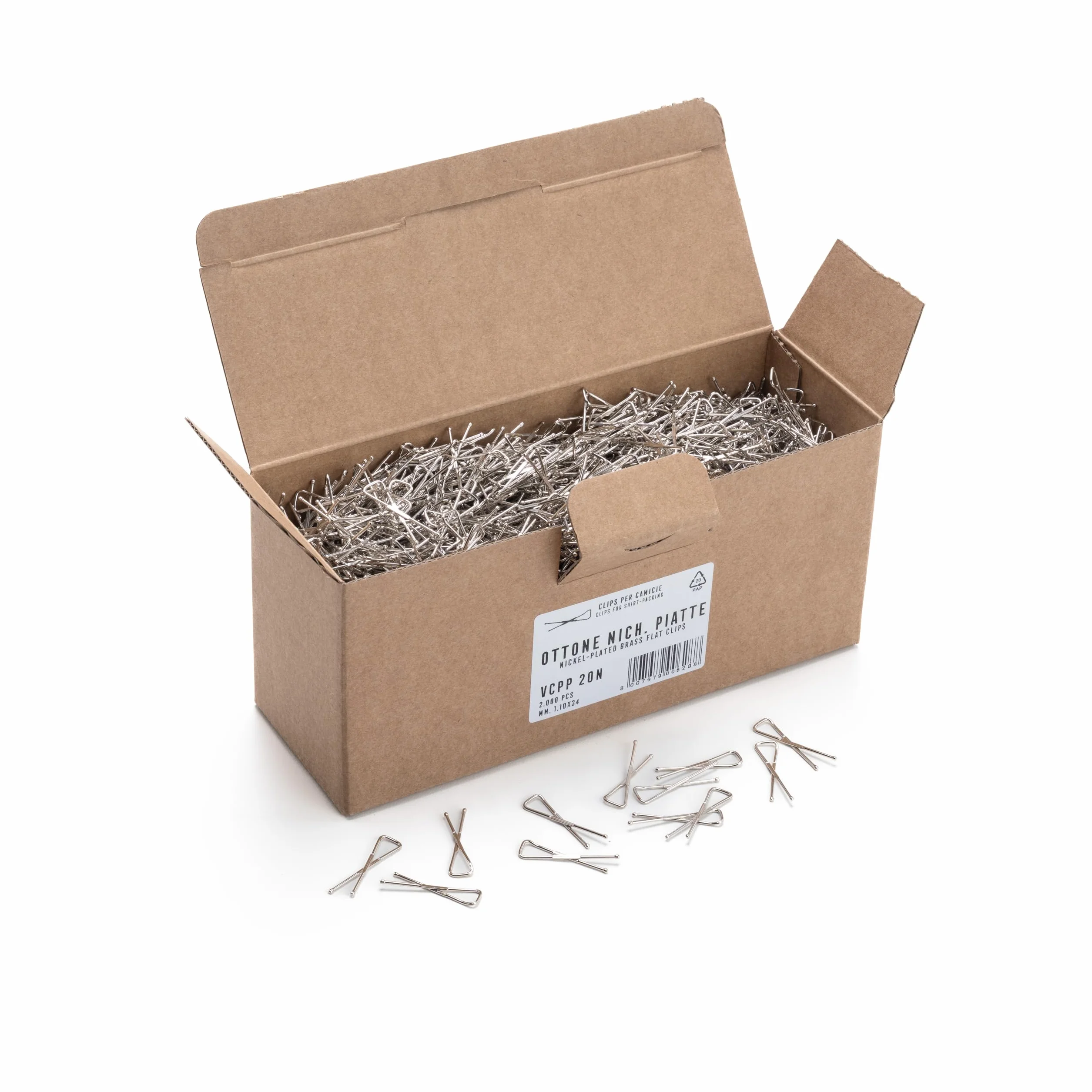 Clips Piatte per camiceria - 1,10 x 34 mm - in ottone nichelato