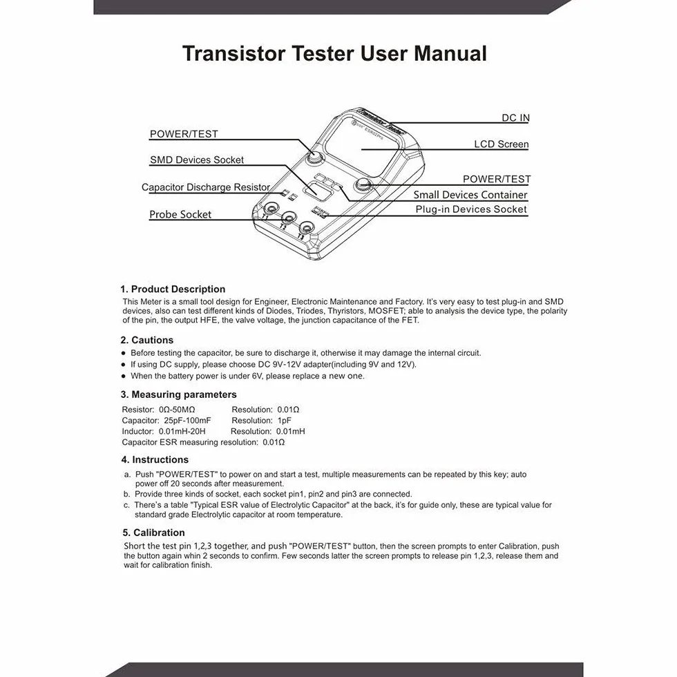 Tester di Transistor Multiuso Tester di resistore di capacità a triodo diodo Mos/PNP/NPN Tester SMD ESR02 PRO