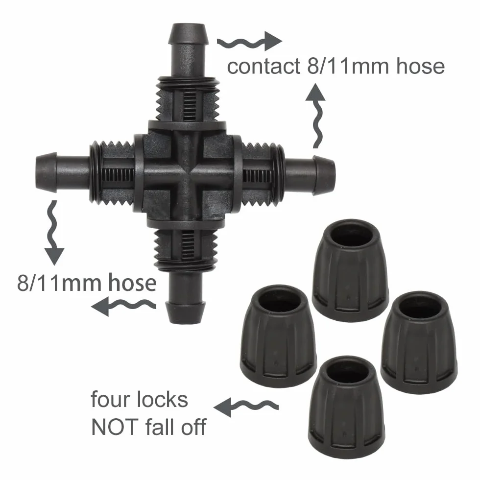 50 PZ Tubo Croce Splitter Acqua Con Serratura Tubo Da Giardino Barb Connettore for Irrigazione Dell'acqua Giunto 8/11mm 3/8 ''Tubo