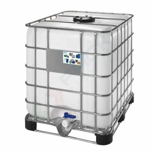 Cisterna IBC 1000 Litri in plastica, nuova, coperchio 225 mm, valvola di scarico 2", pallet in metallo/plastica, colore neutro