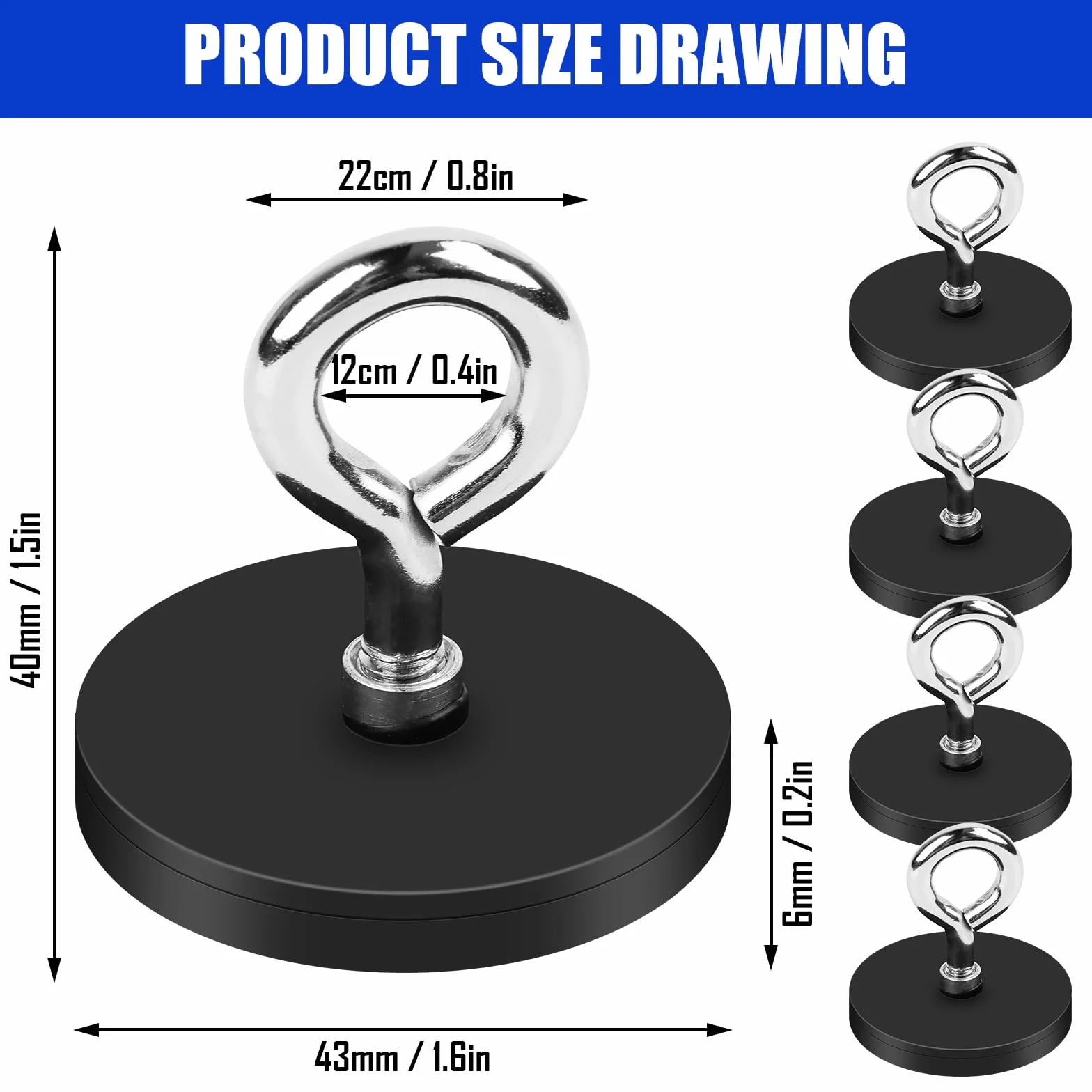 Magneti a vite al neodimio M6 gommati 43 mm filettatura extra forte MTS Magnete