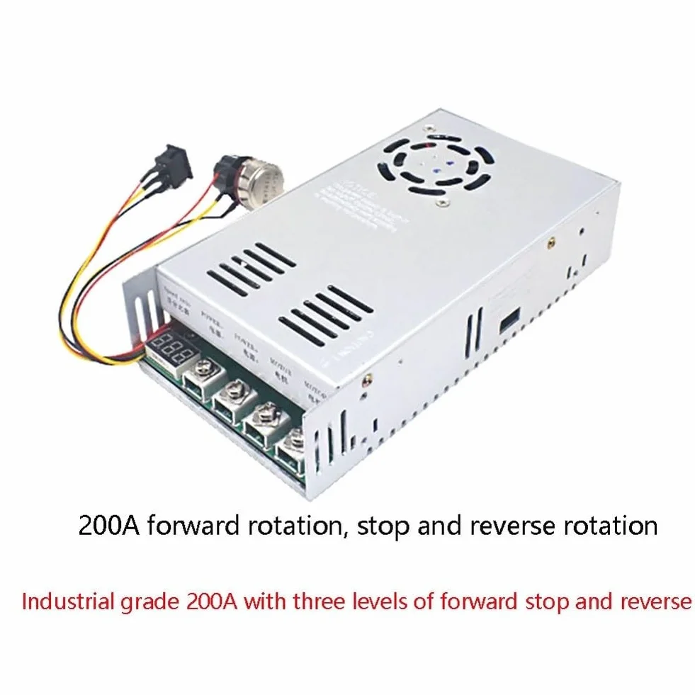 Regolatore di velocità del motore CC ad alta potenza da 200 A con controllo bidirezionale, regolazione 0-100% tramite potenziometro, motori CC spazzolati (12-48 V)