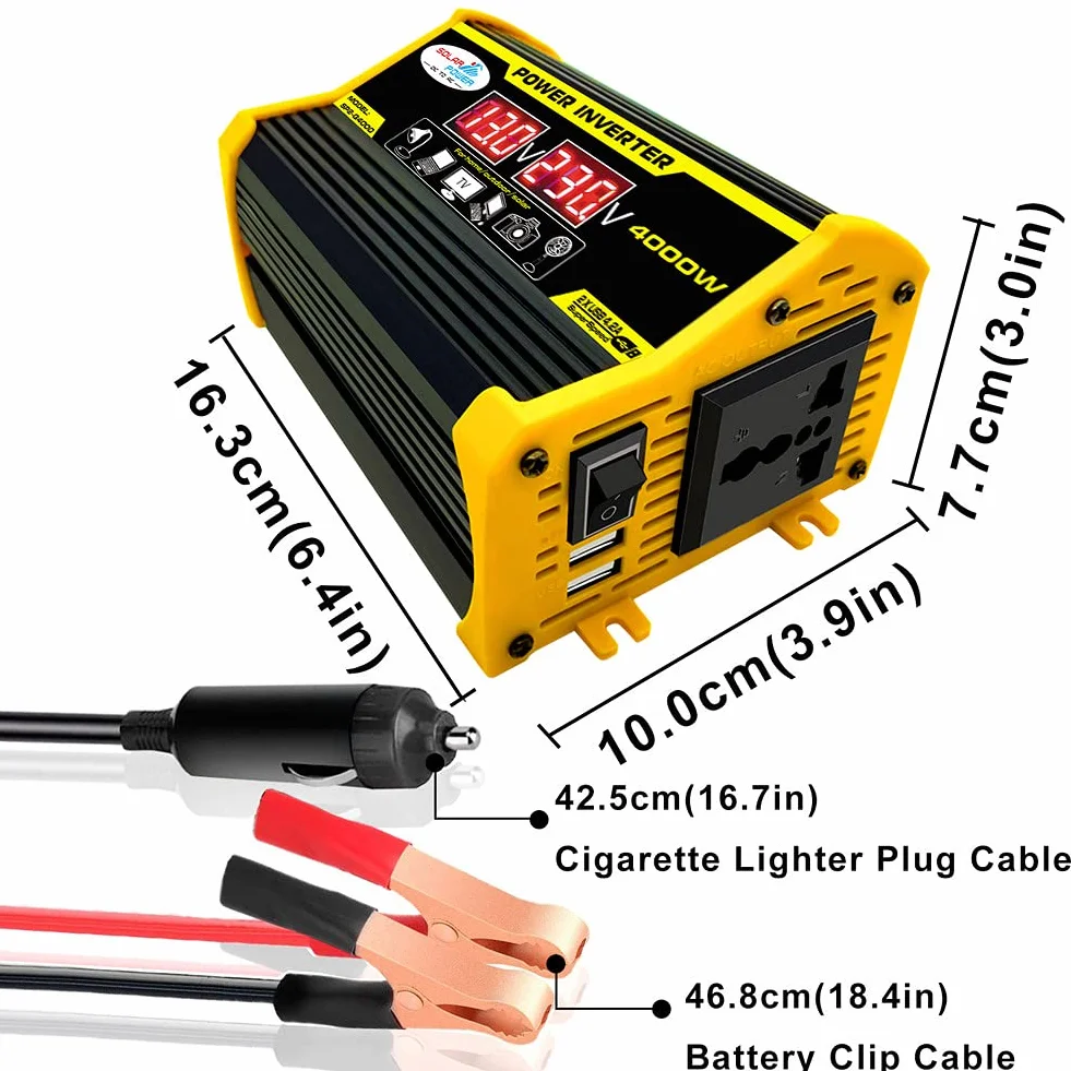 4000 W Car Power Inverter DC 12 V AC 110 V 220 V Convertitore Solare Nero