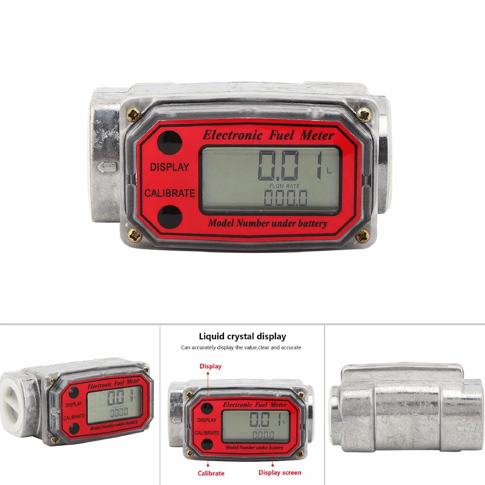 Contalitri Gasolio Misuratore di Portata Elettronico Turbina Digitale 10-200L 1" NPT Rosso LLW-25