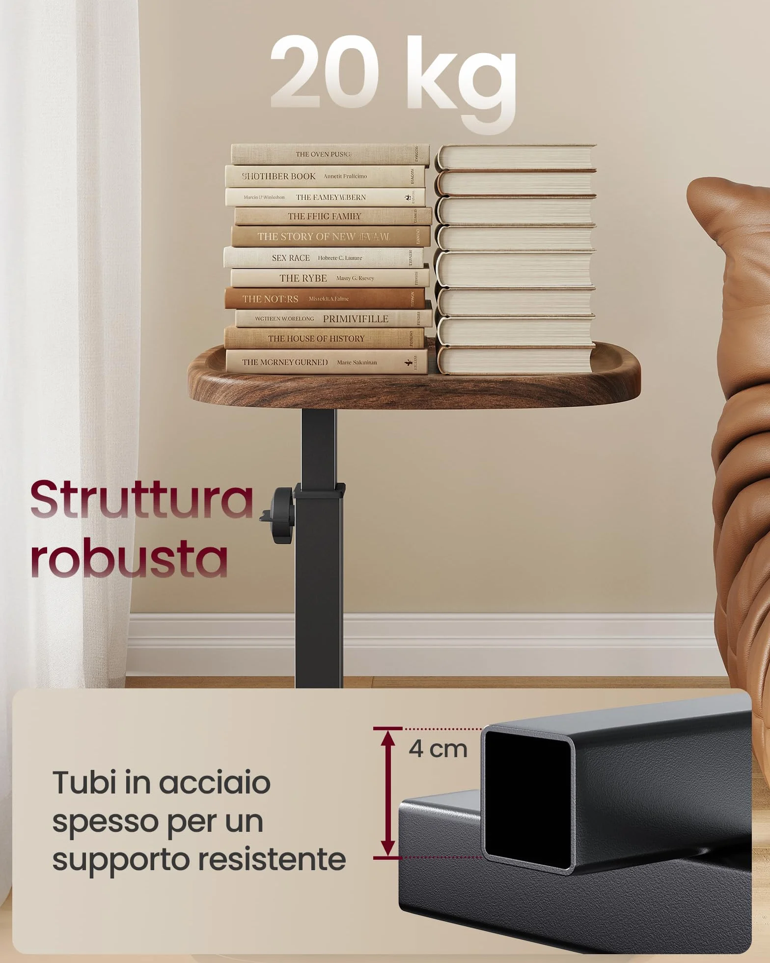VASAGLE Tavolino a Forma di C Regolabile in Altezza 30 x 40 x 69 cm Marrone Noce e Nero Inchiostro