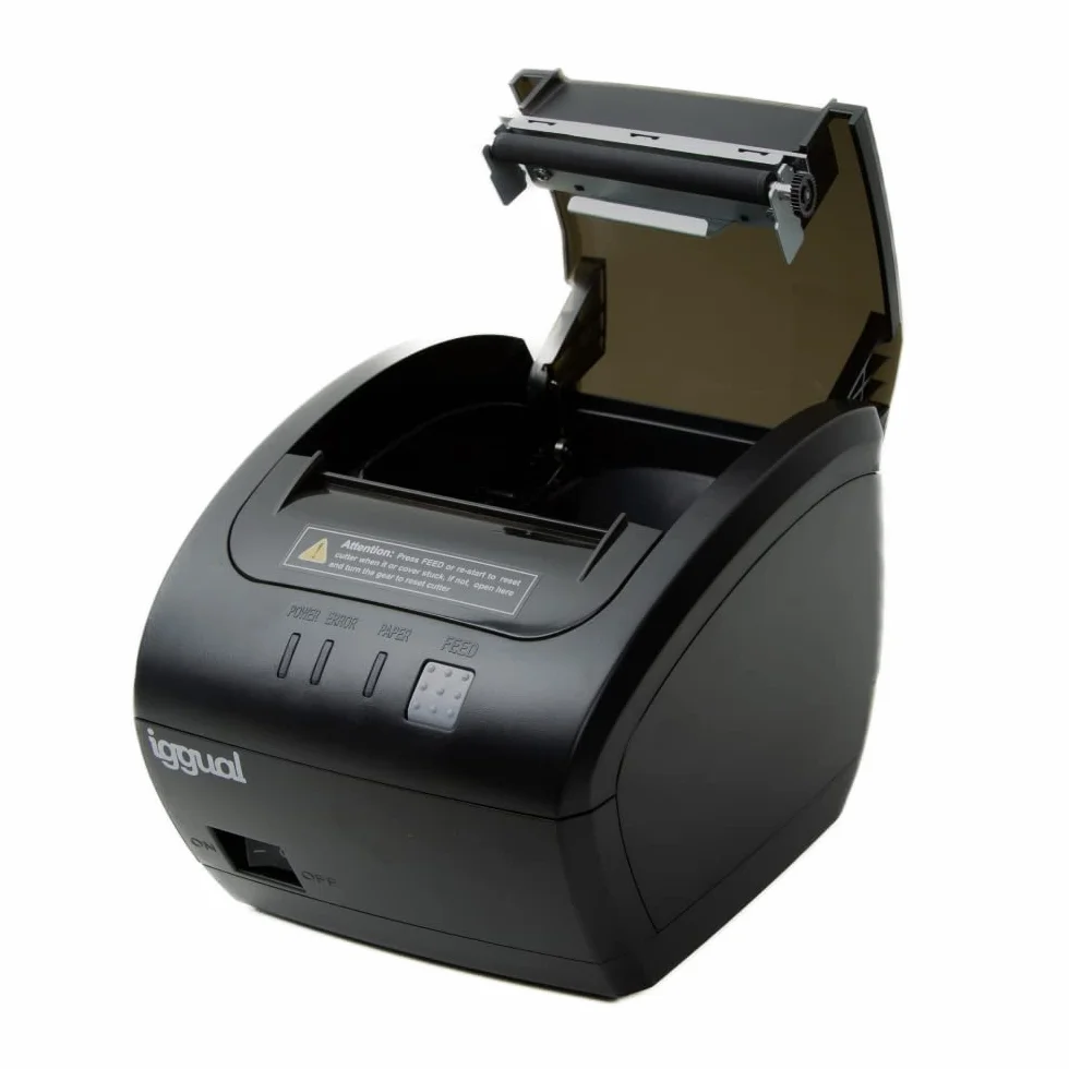 iggual - Stampante Termica per Etichette - 200 mm/s - Rotolo Carta 80 mm - Peso 1 kg - Colore Nero - Dimensioni: 145 x 189 x 140 mm