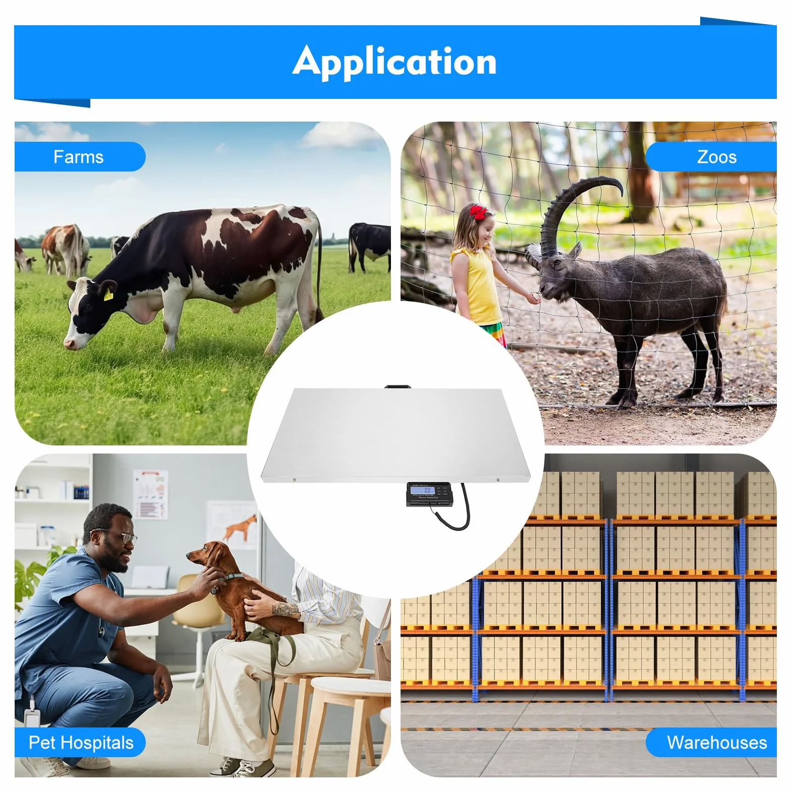 Bilancia per animali, grande precisione con schermo digitale LCD, bilancia per cani, fino a 300 kg, due modalità di pesatura, 103,5 x 53 x 4 cm
