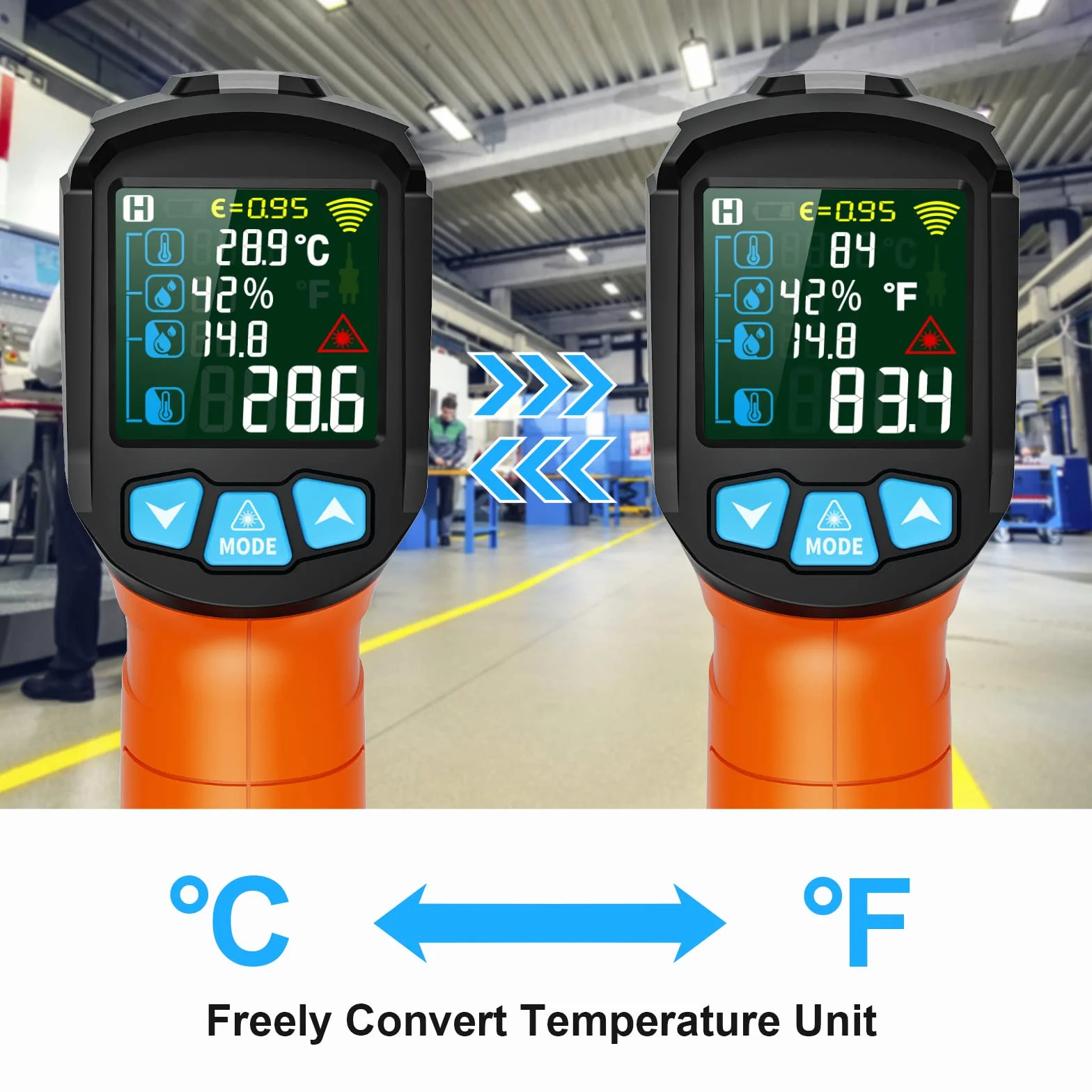 MESTEK Termometro a Infrarossi -50°C~800°C Digitale Laser Pirometro con K-Probe Senza Contatto LCD a Colori