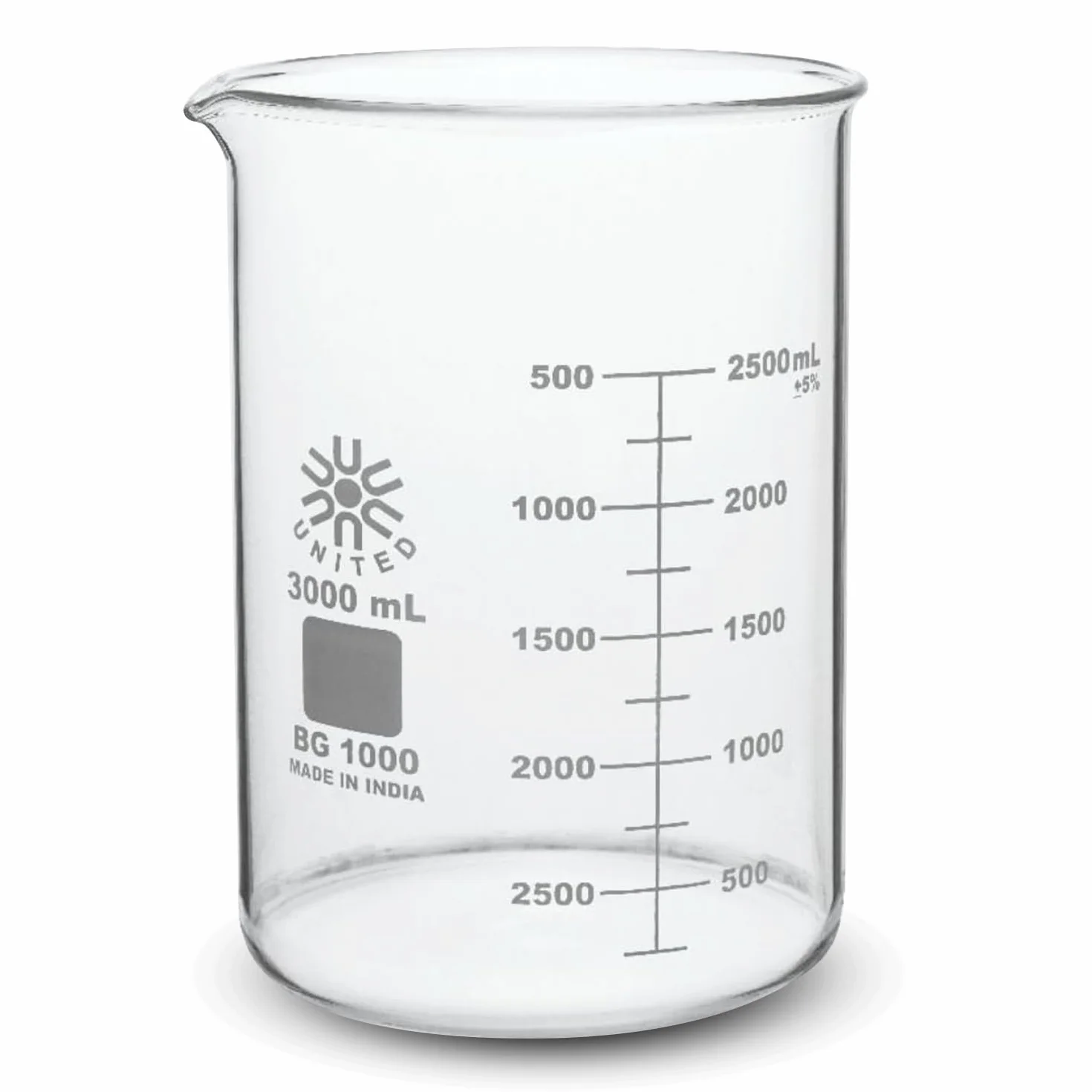 United Scientific BG1000 – 3000 forma bassa in vetro borosilicato Becher, 3000 ml capacità
