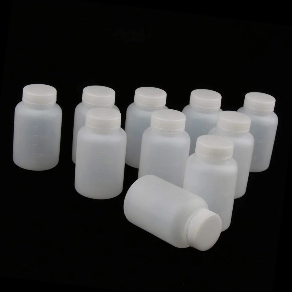 10 bottiglie di plastica vuote graduate per laboratorio chimico, 150 ml