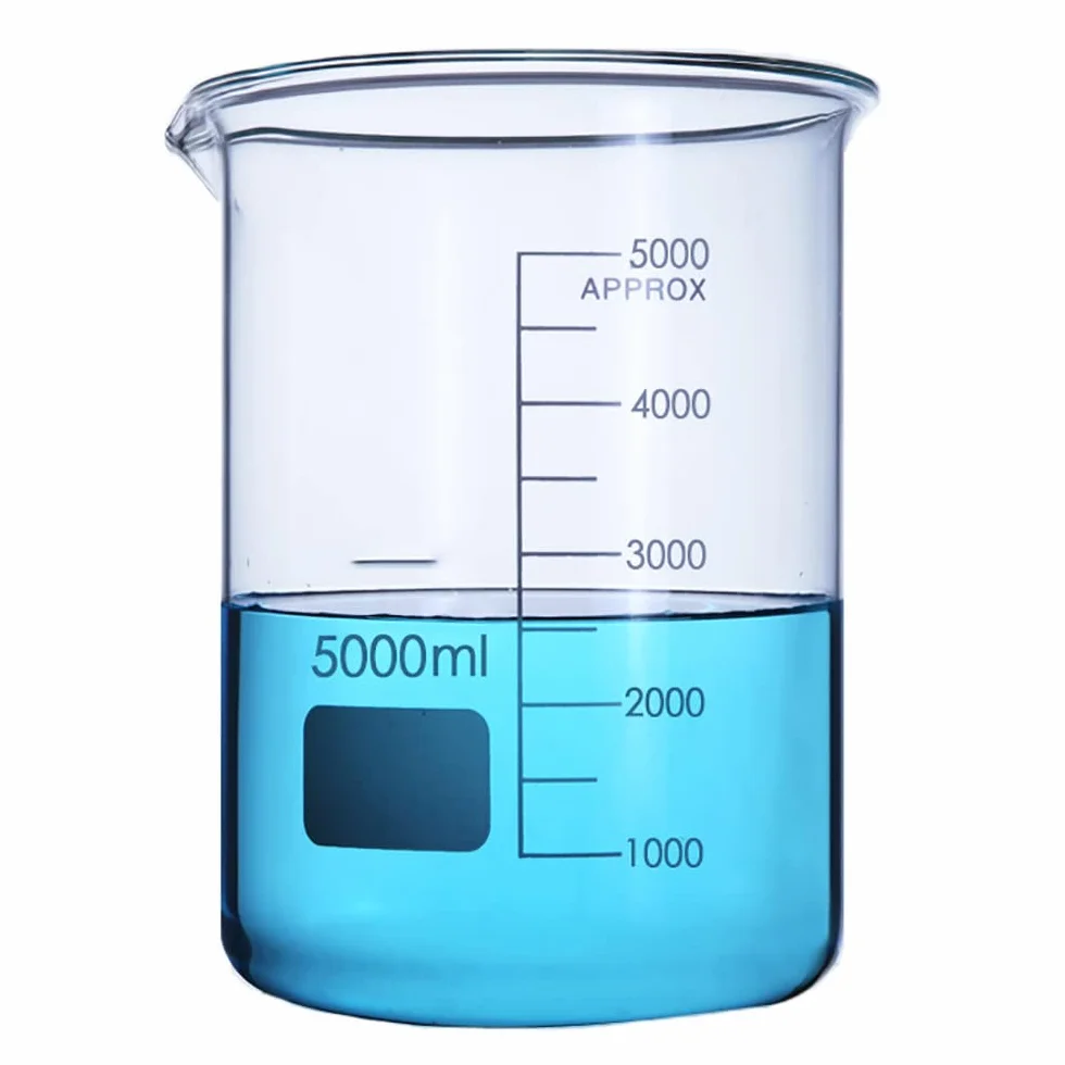 Bicchieri in vetro a forma bassa, (1000ml 2000ml 3000ml 5000ml bicchiere da laboratorio in borosilicato trasparente, bicchiere graduato in vetro con graduazione e beccuccio versatore, per laboratori